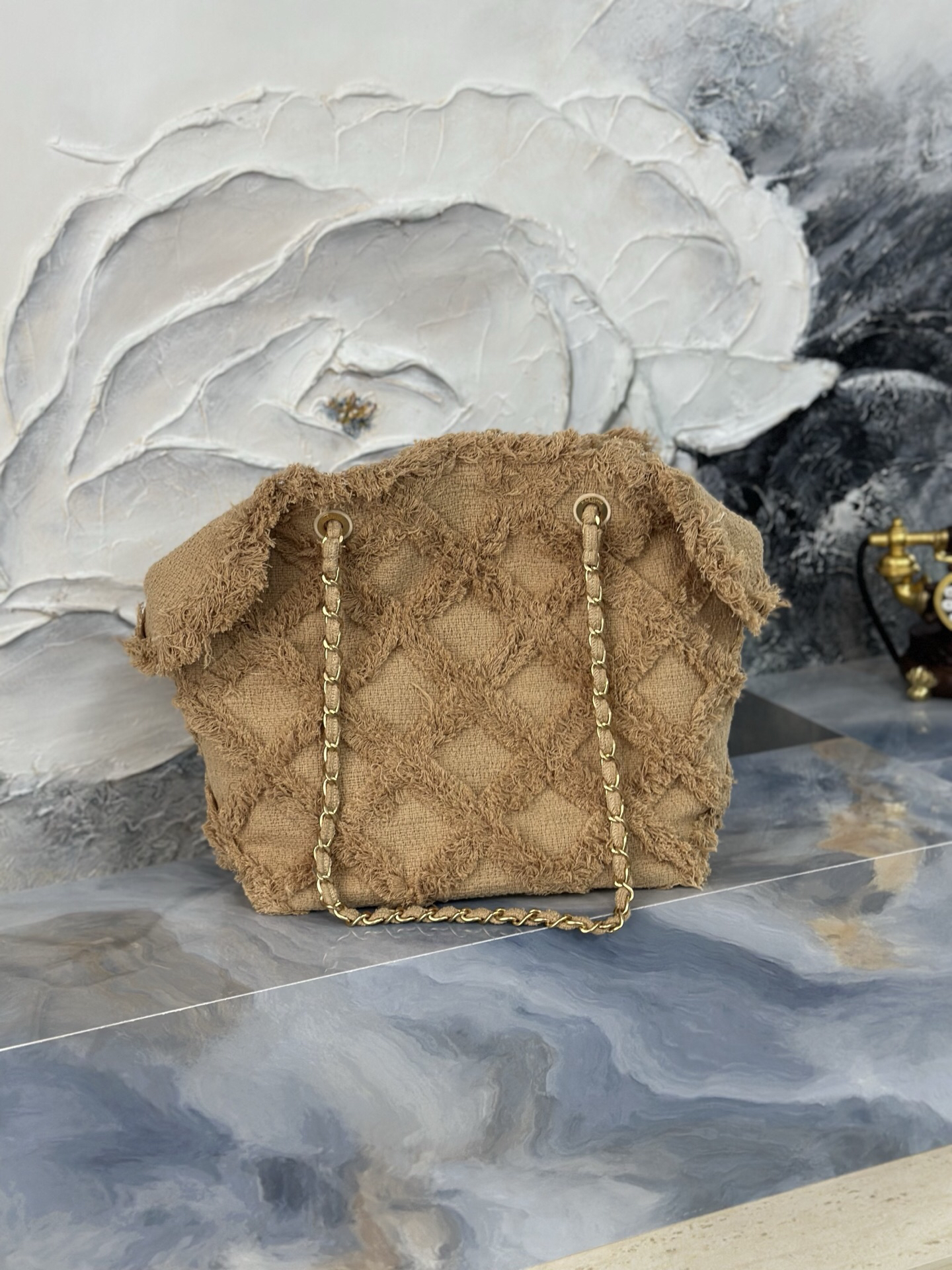 Vintage Linen and Straw Fringe Tote Bag - Image 4