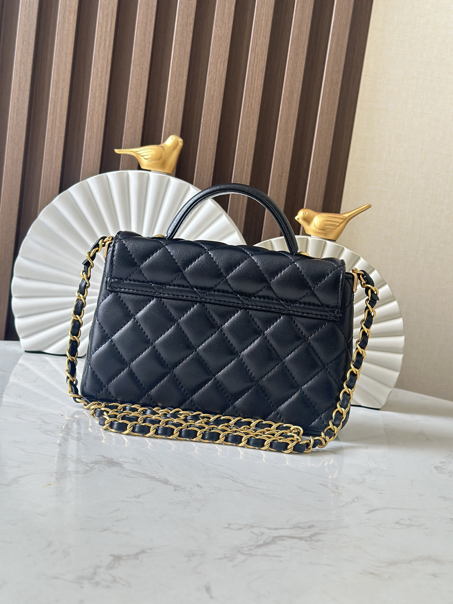 Kelly-Style Black Handbag with Gold-Tone Hardware - Image 4
