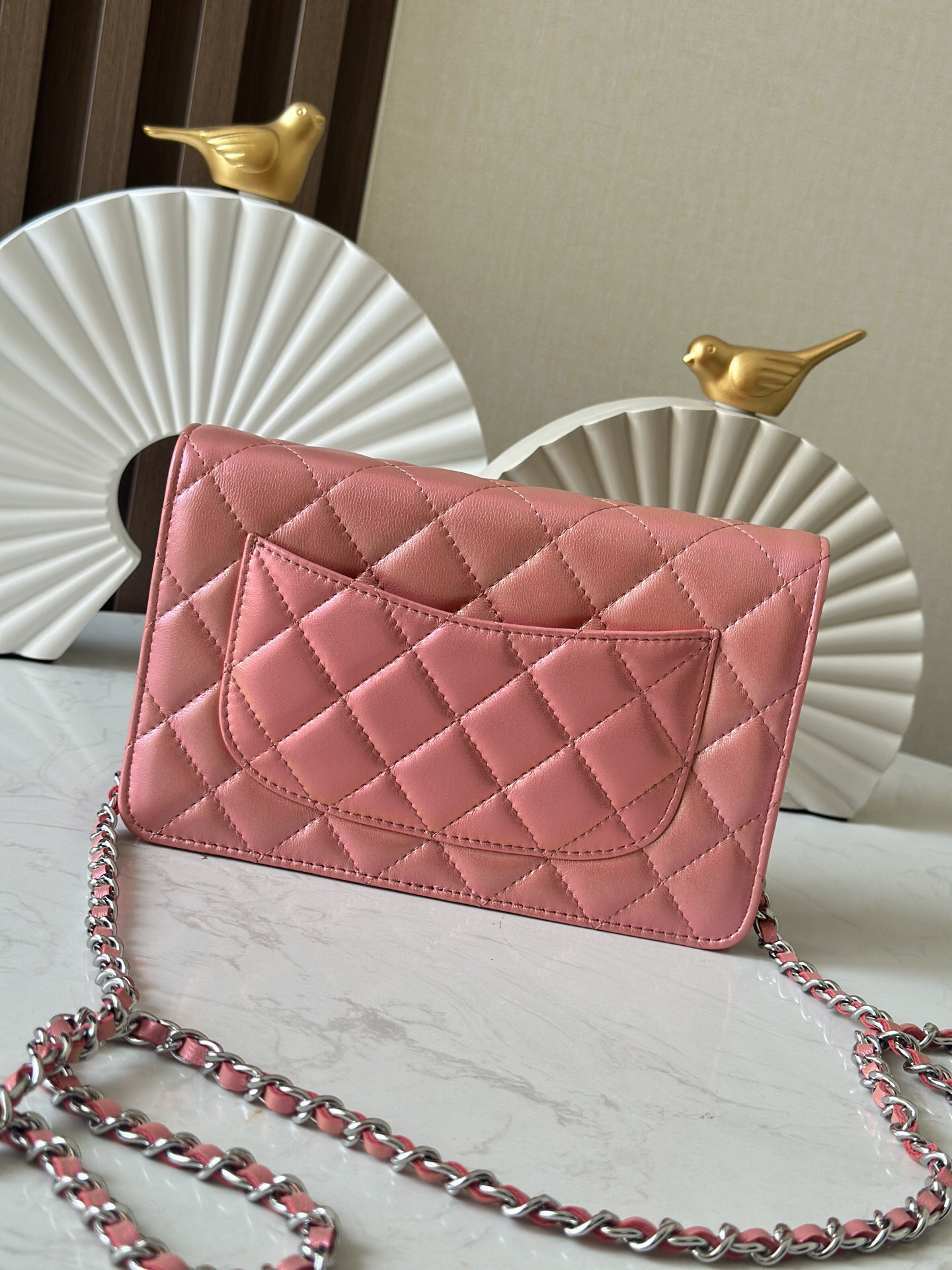 Chanel Wallet on Chain in Iridescent Pink Lambskin - Image 4