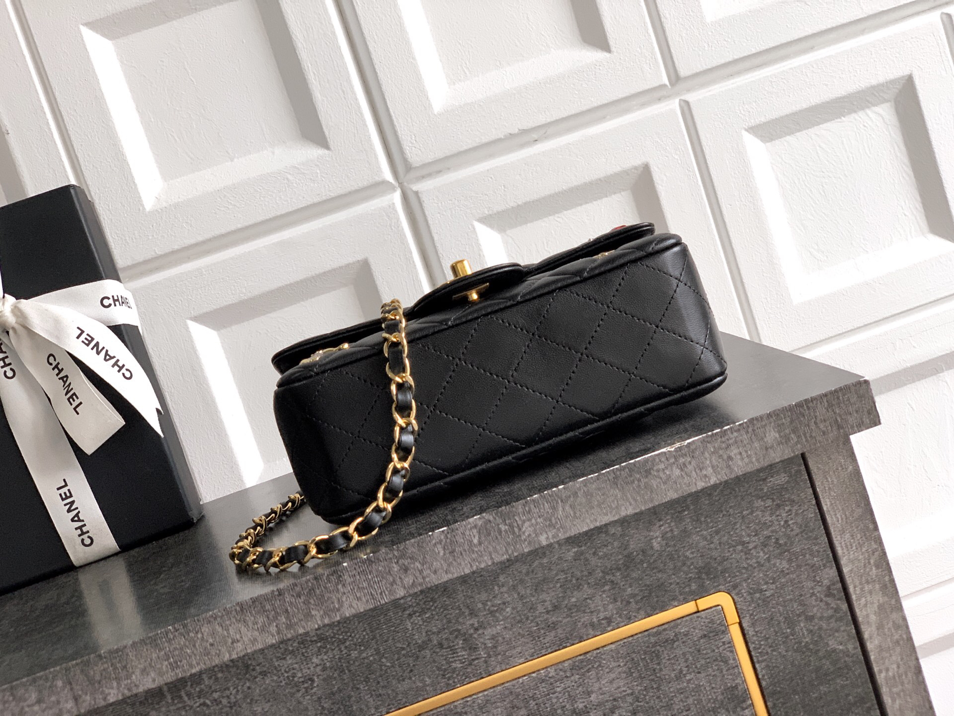 Mini Lambskin Chain Shoulder Bag with Decorative Charms - Image 4