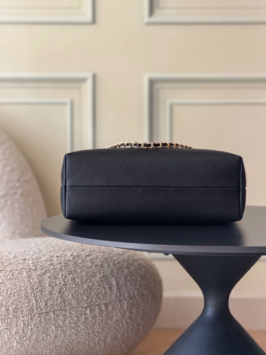 Calfskin Handbag with Diamond Quilting and Contrasting Panels - Image 4