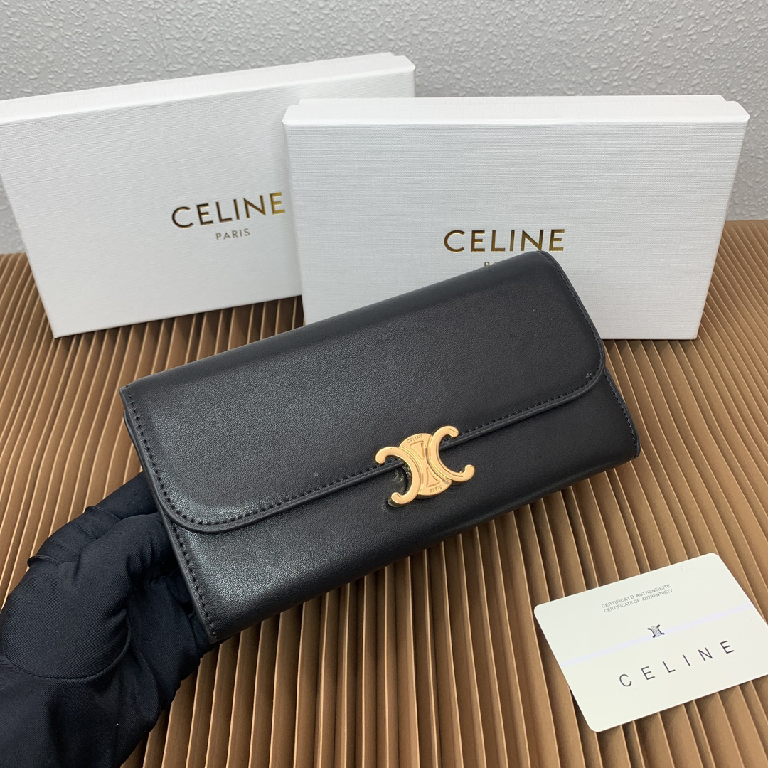 Celine Triomphe Large Glossy Calfskin Wallet - Image 4