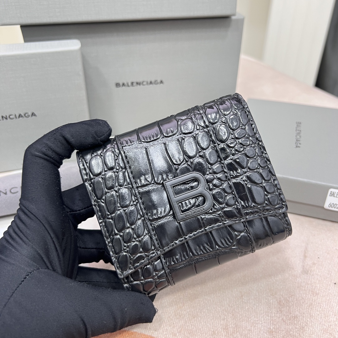 Balenciaga Embossed Leather Mini Wallet, Black - Image 4