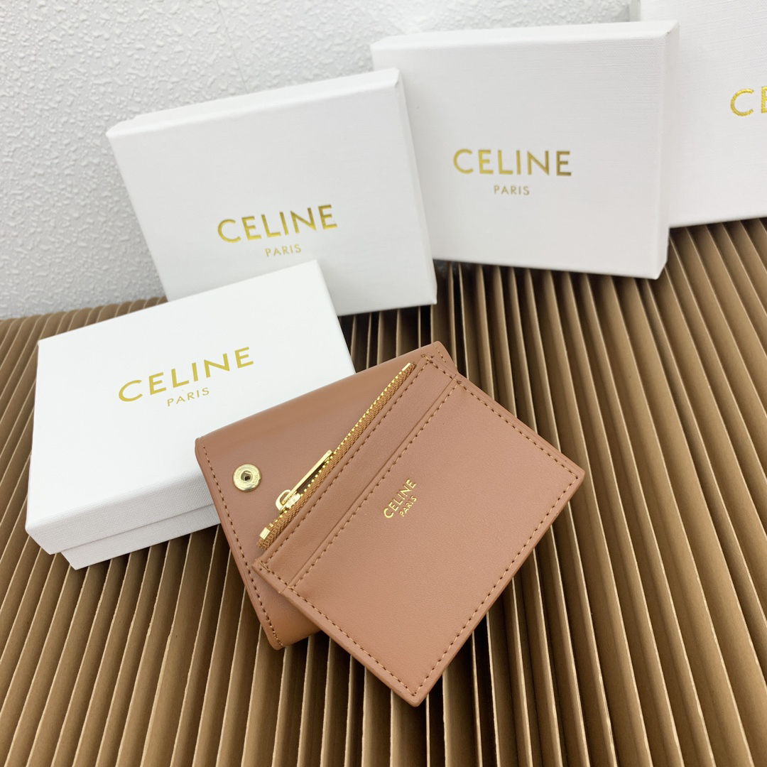 Celine Triomphe Brown Calfskin Compact Wallet - Image 4