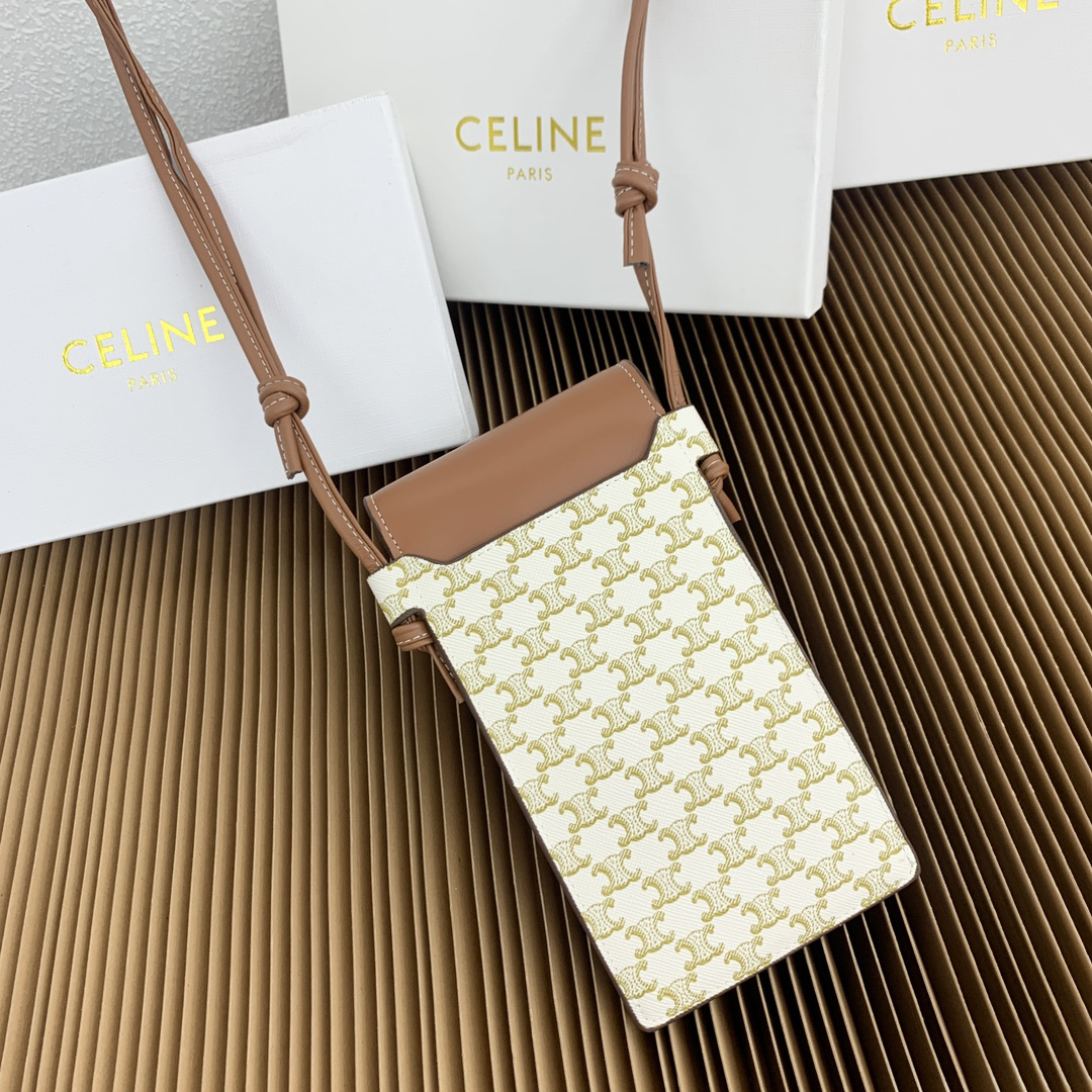 CELINE Logo-Print Lambskin Leather Flap Phone Bag - Image 4