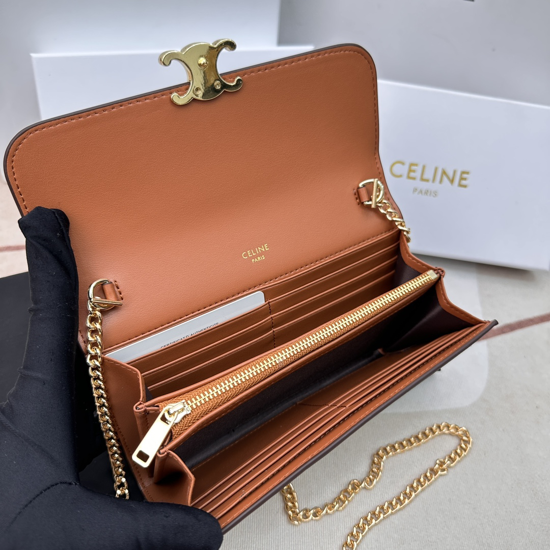 Celine Triomphe Leather Wallet with Zipper Compartment and 12 Card Slots - Image 4