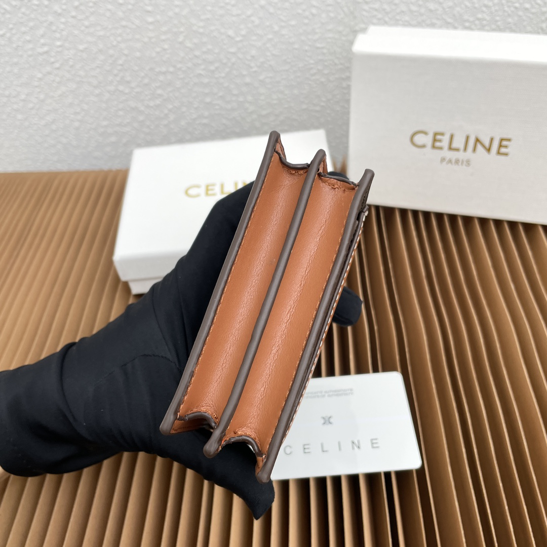 Celine Brown Lambskin Leather Business Card Holder with Logo Print - Image 4