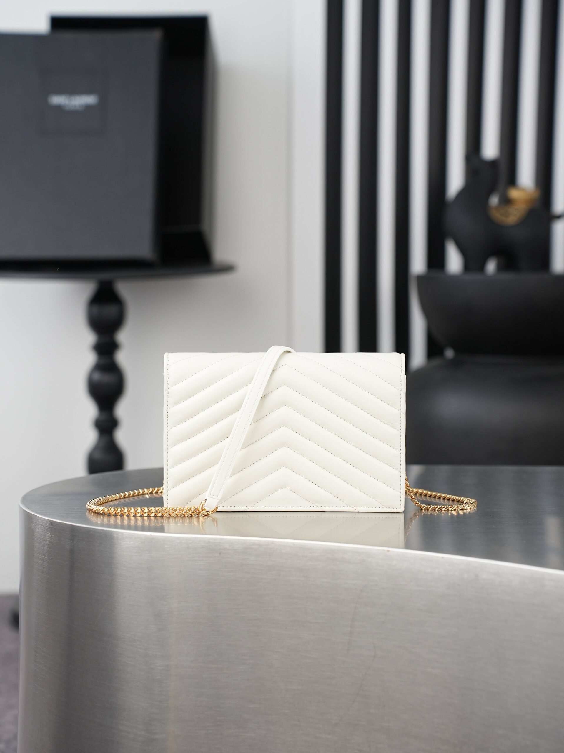 White Lambskin Small Envelope Clutch Bag - Image 5