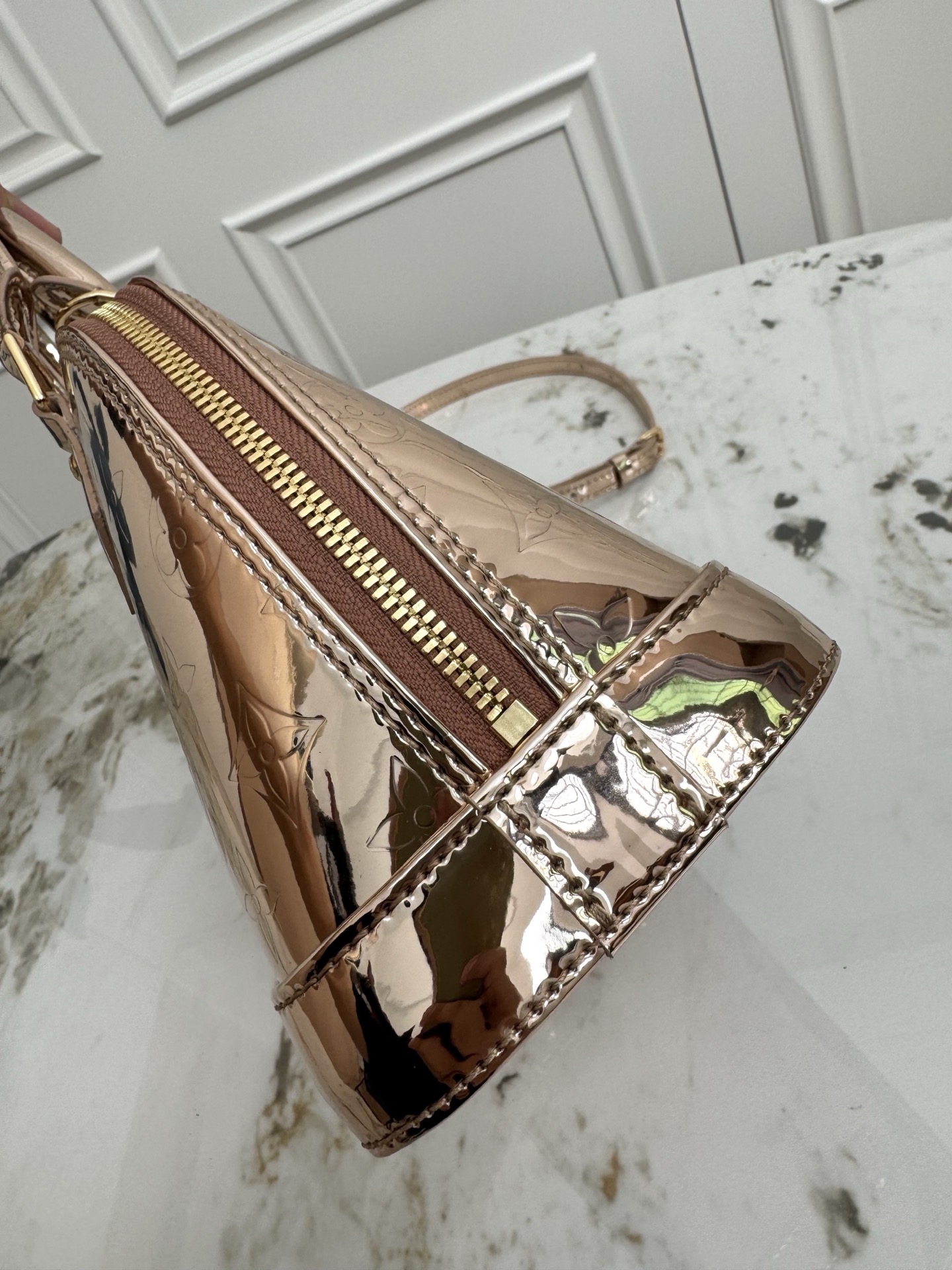 Louis Vuitton Alma BB Handbag in Copper Monogram Miroir Canvas - Image 5