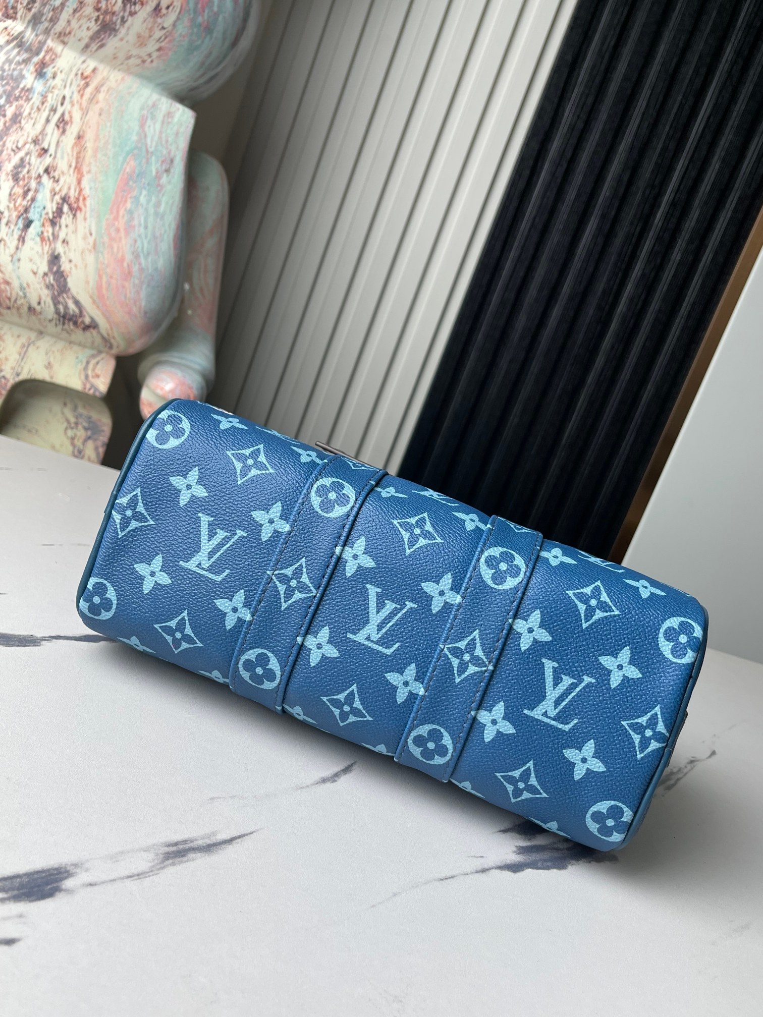 Louis Vuitton Keepall Bandoulière 25 Blue Floral Shoulder Bag - Image 5