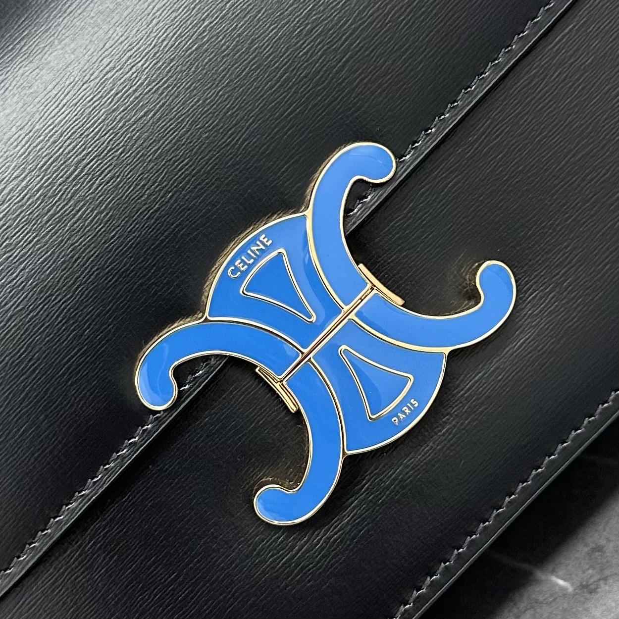 Celine Teen Triomphe Shoulder Bag in Black and Blue - Image 5