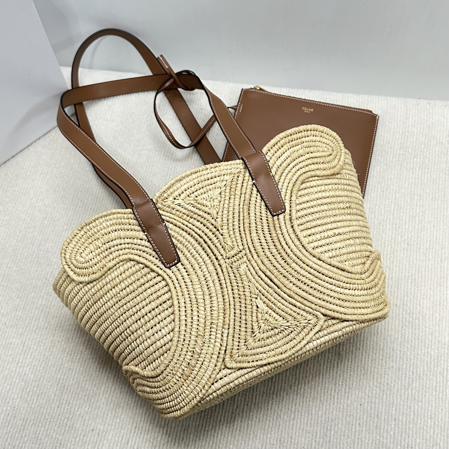 CELINE Small TRIOMPHE Woven Basket Bag in Natural Plant Fiber and Calfskin - Image 5