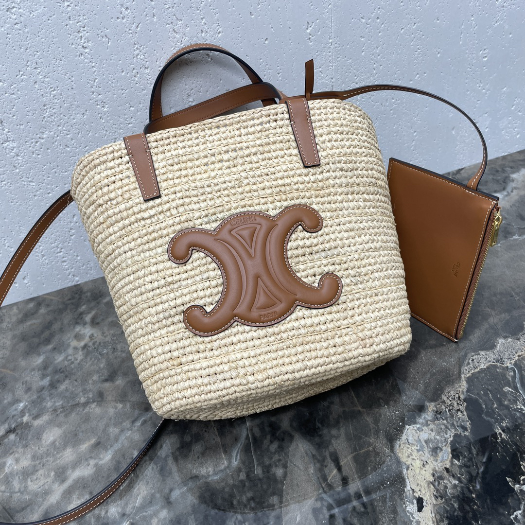 Celine Teen Woven Plant-Fiber and Calfskin Basket Handbag - Image 5