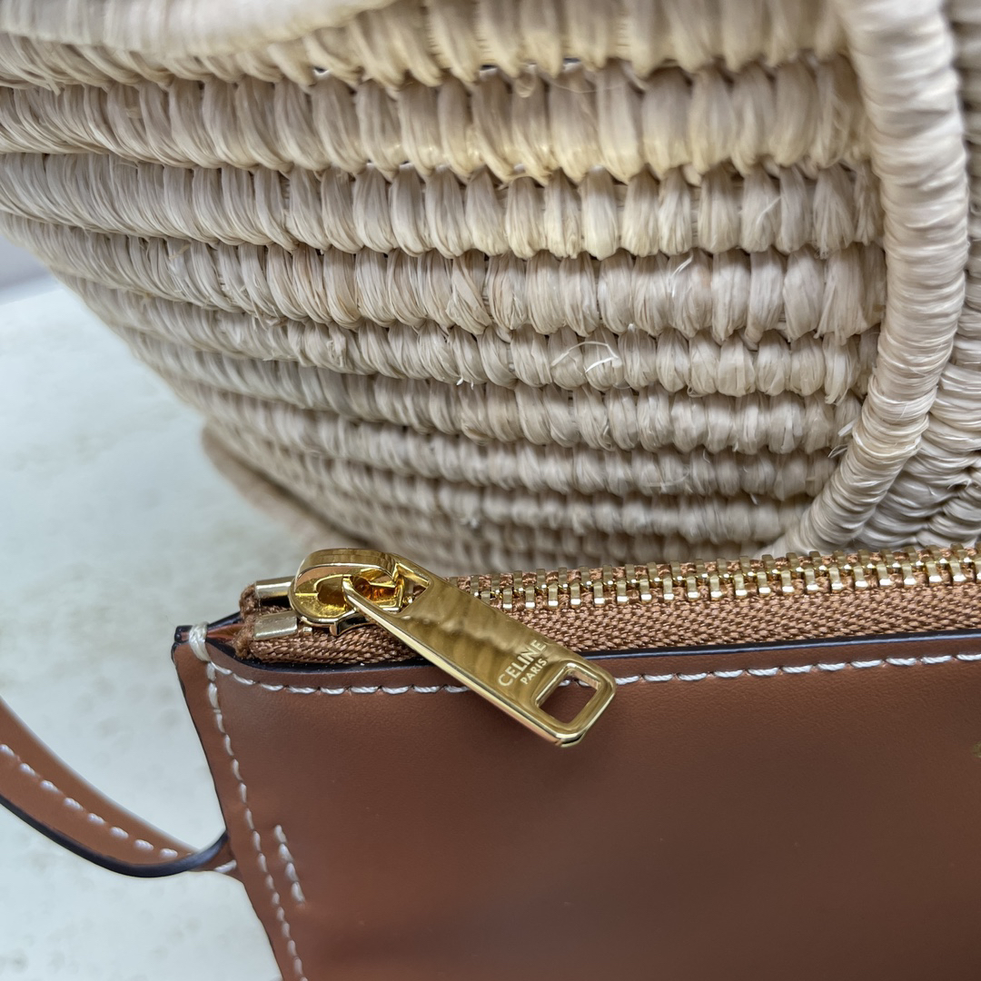 TRIOME Classic Small Woven Tote Bag in Tan - Image 5