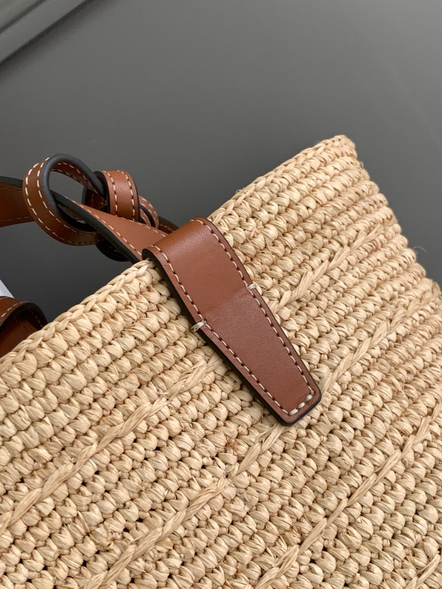 CELINE Teen Woven Natural Fiber and Calfskin Basket Bag - Image 5