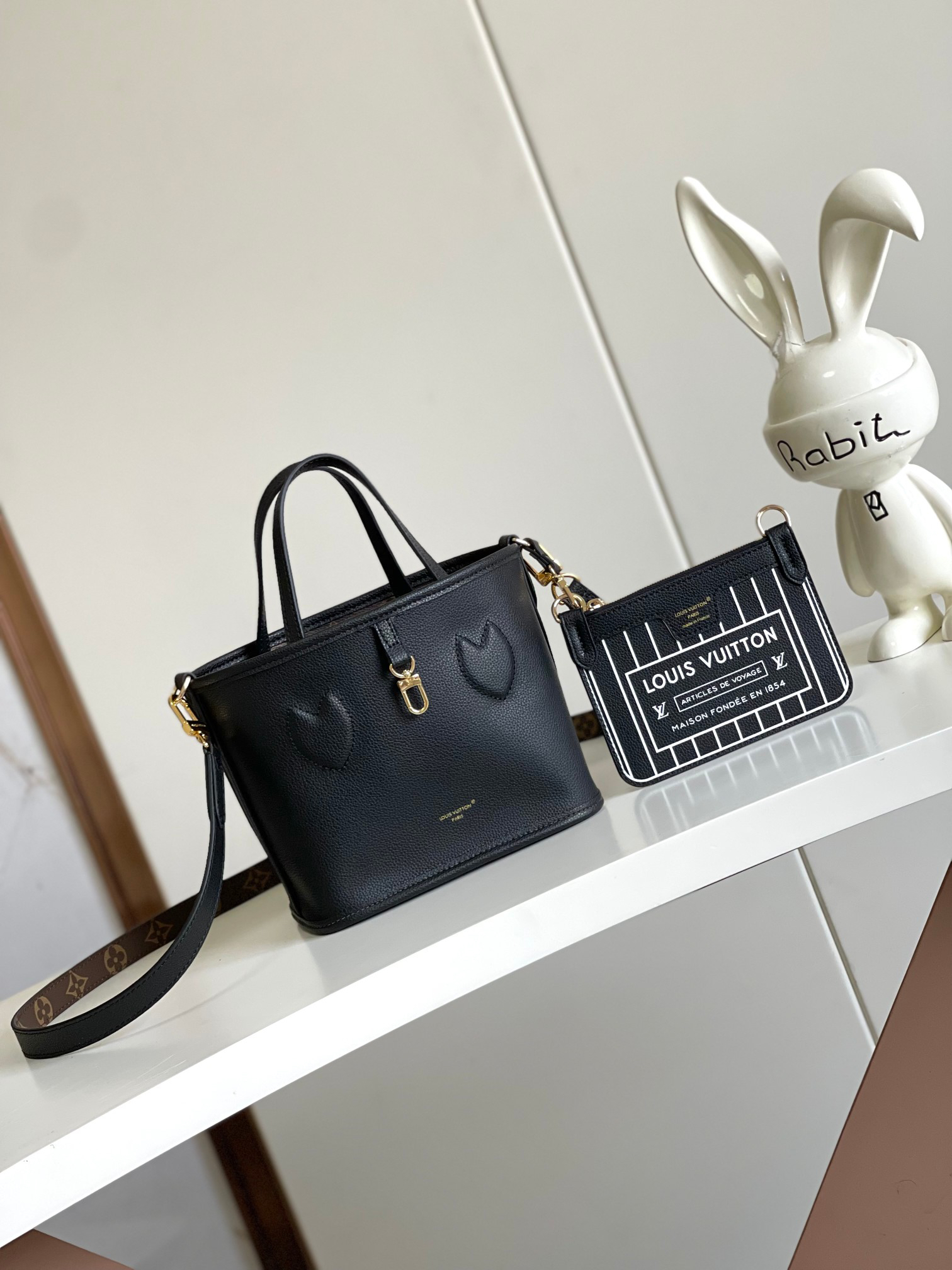 Louis Vuitton Neverfull BB Tote Bag, Damier Azur Canvas, Black, Small, M12099 - Image 5