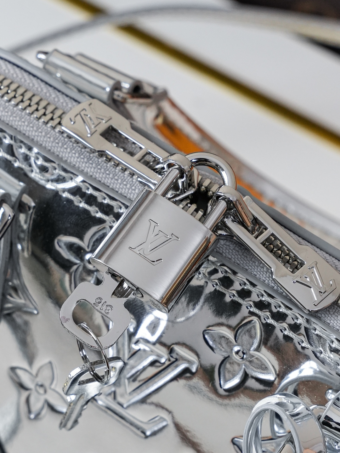 Louis Vuitton Alma BB Handbag in Silver Monogram Miroir Canvas - Image 5