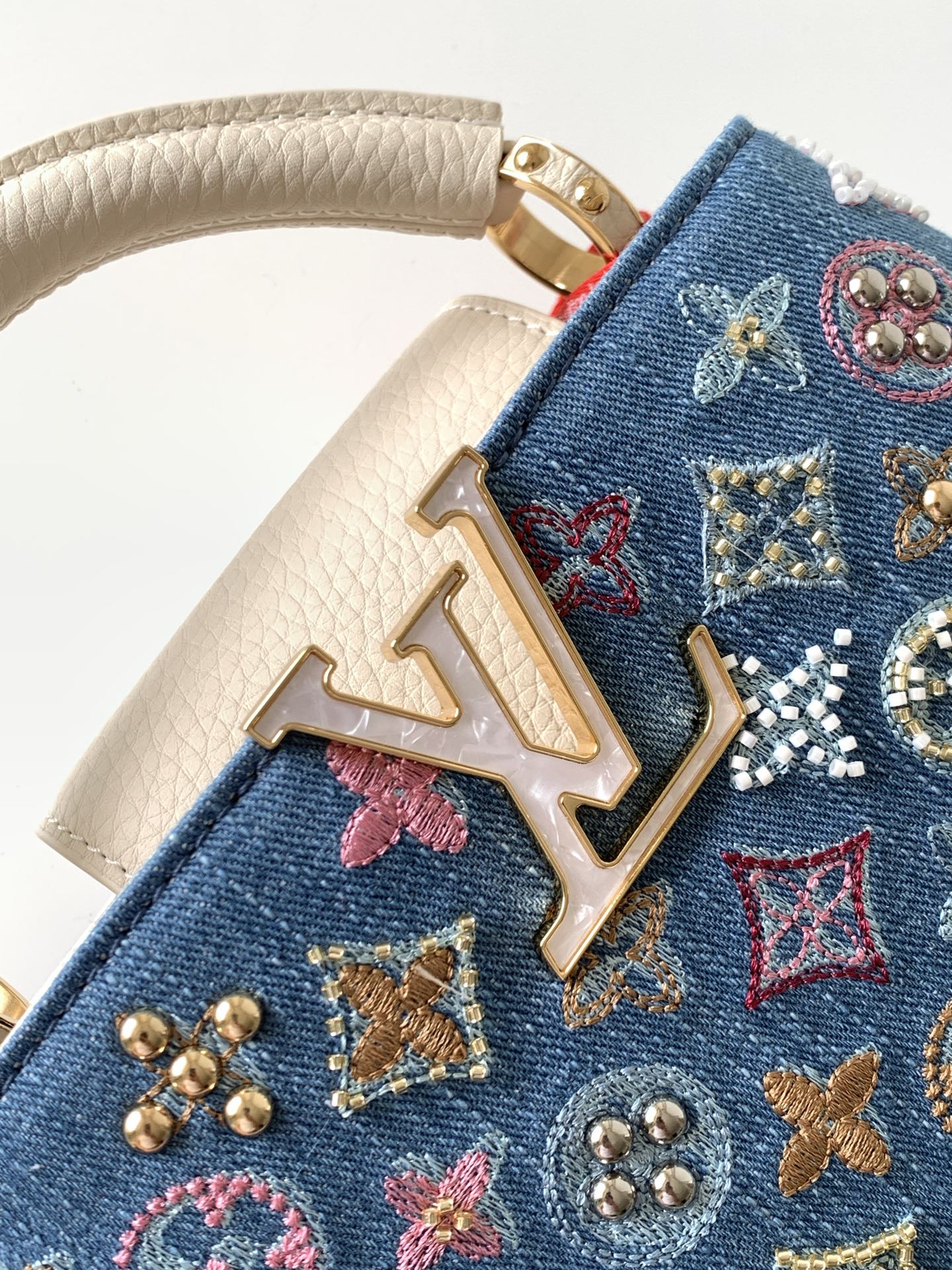 Louis Vuitton Capucines Mini Handbag in Embroidered Monogram Denim - Image 5