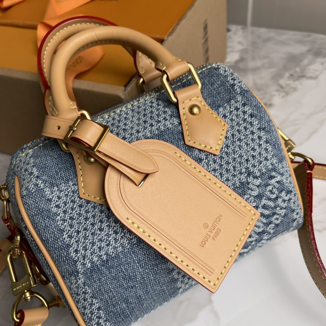 Louis Vuitton Speedy 18 Bandoulière Handbag in Damier Denim 3D Canvas - Image 5