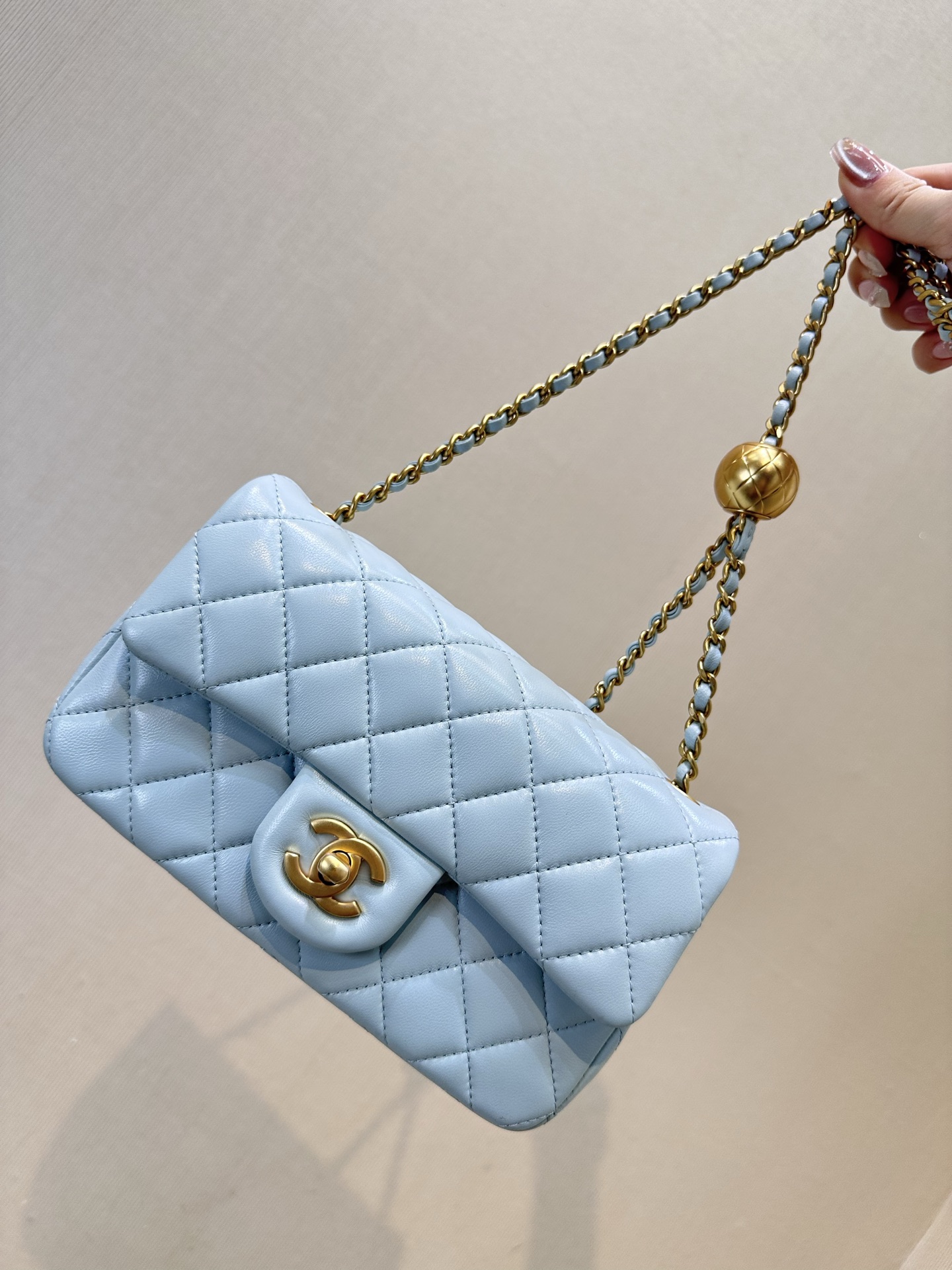 Chanel Quilted Lambskin Chain Shoulder Bag with Gold Ball Detail - Image 5