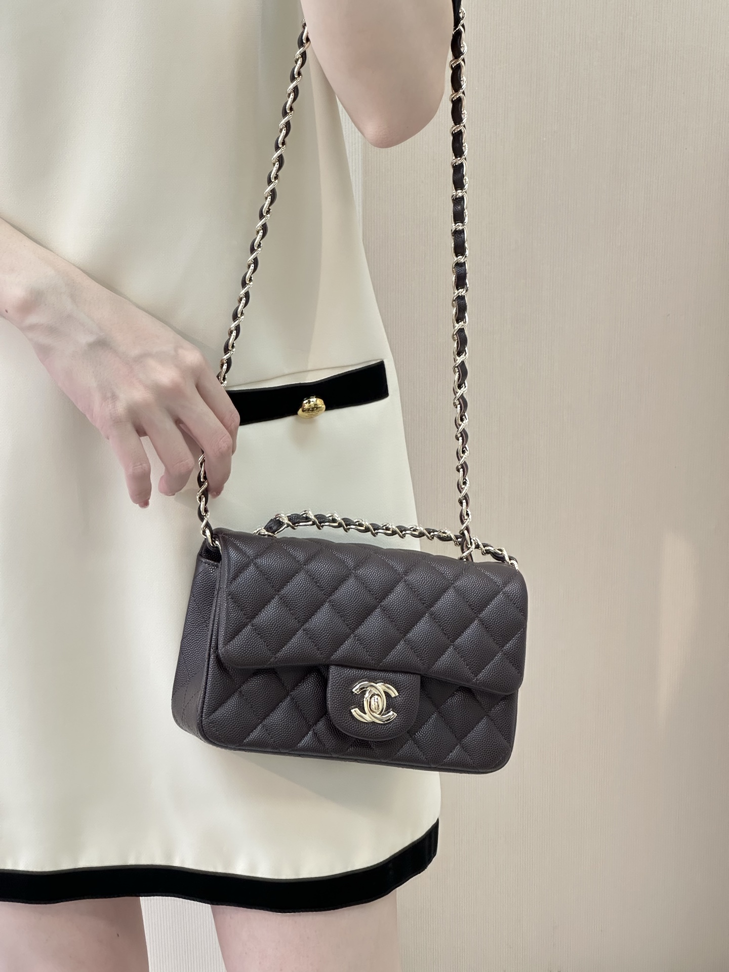 Chanel Classic Flap Mini Crossbody Bag - Brown Lambskin - Image 5