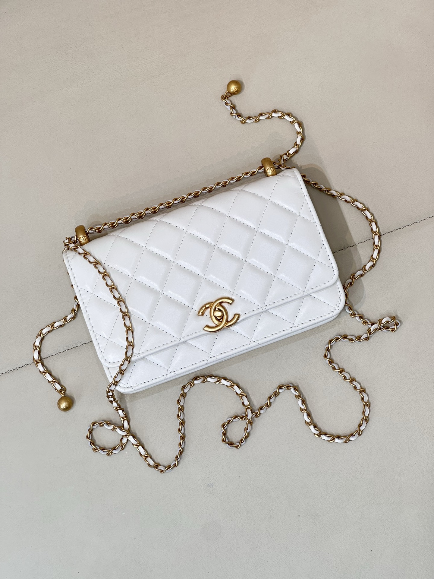 Genuine Leather Double Ball Chain WOC Crossbody Bag - Image 5