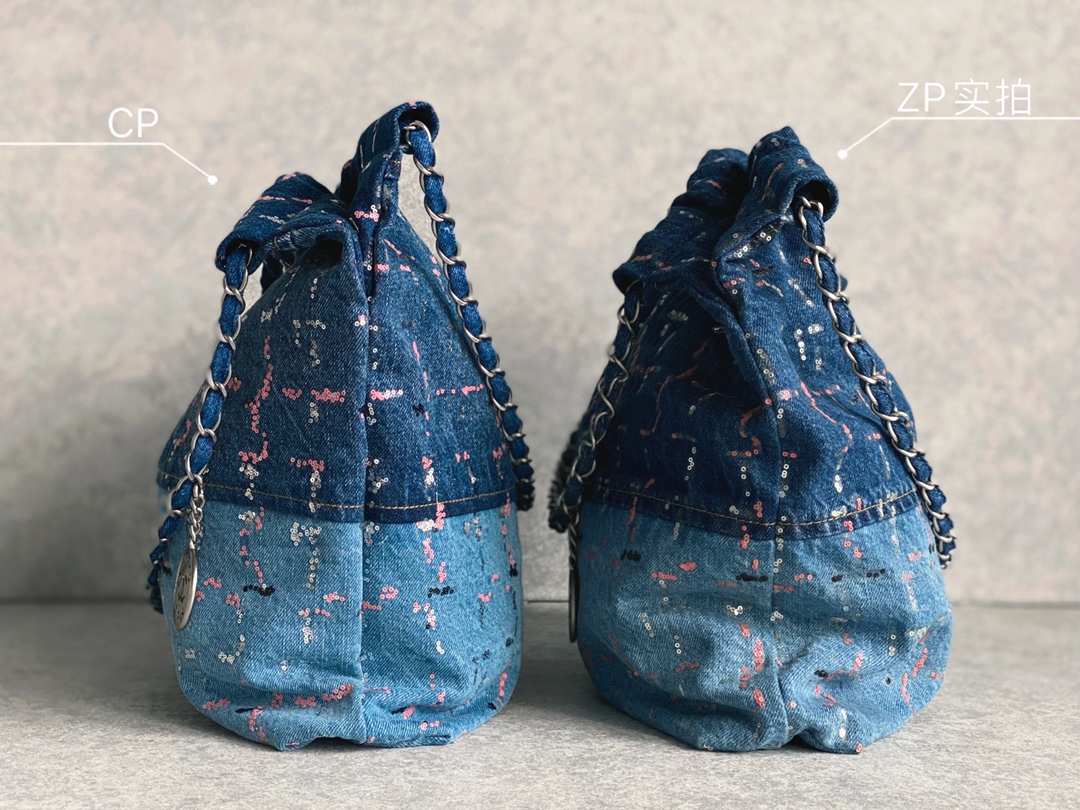 CHANEL 23A Denim Pearl Embellished Handbag - Image 5
