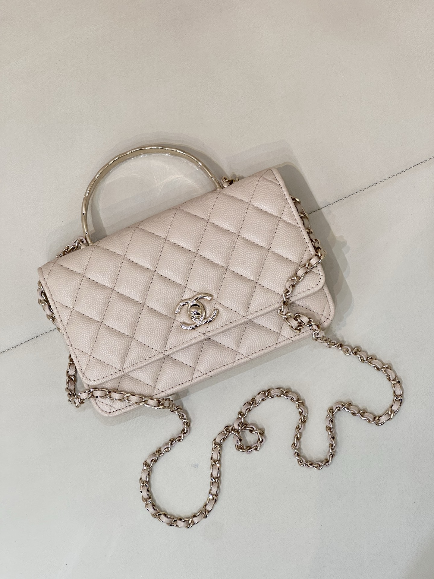 Quilted Leather WOC Crossbody Bag with Metal Handle - Image 5