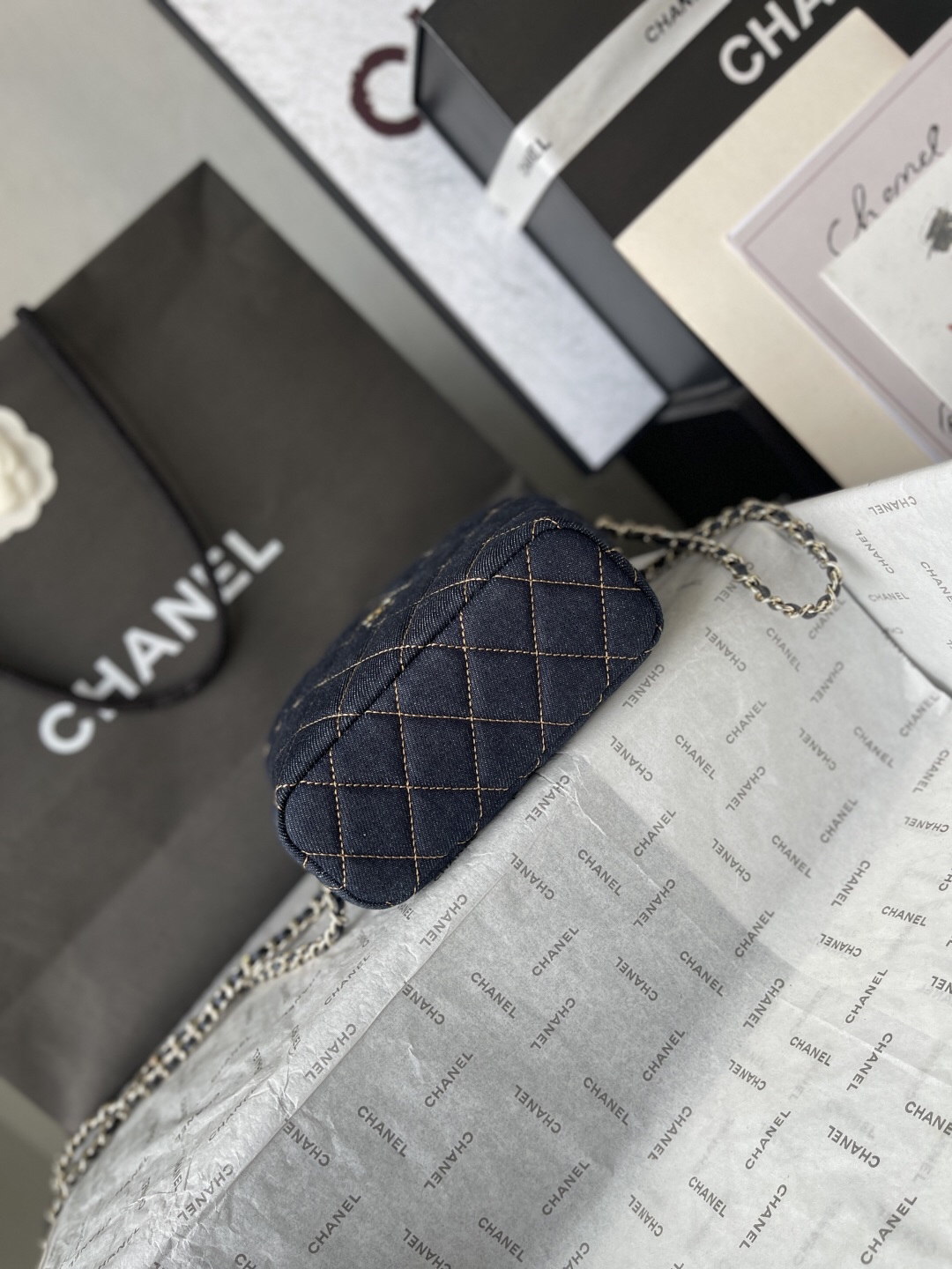 Chanel Denim Box Bag with Diamond Pattern - Image 5