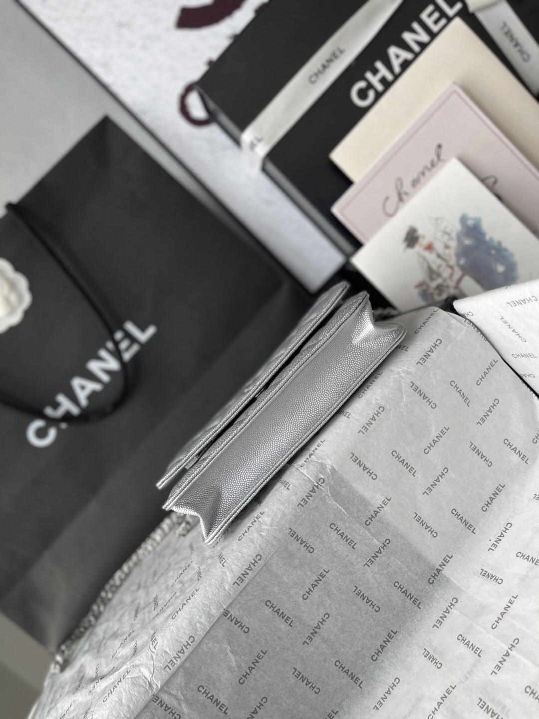 Classic Flap Wallet on Chain in Black Caviar Leather - Image 5