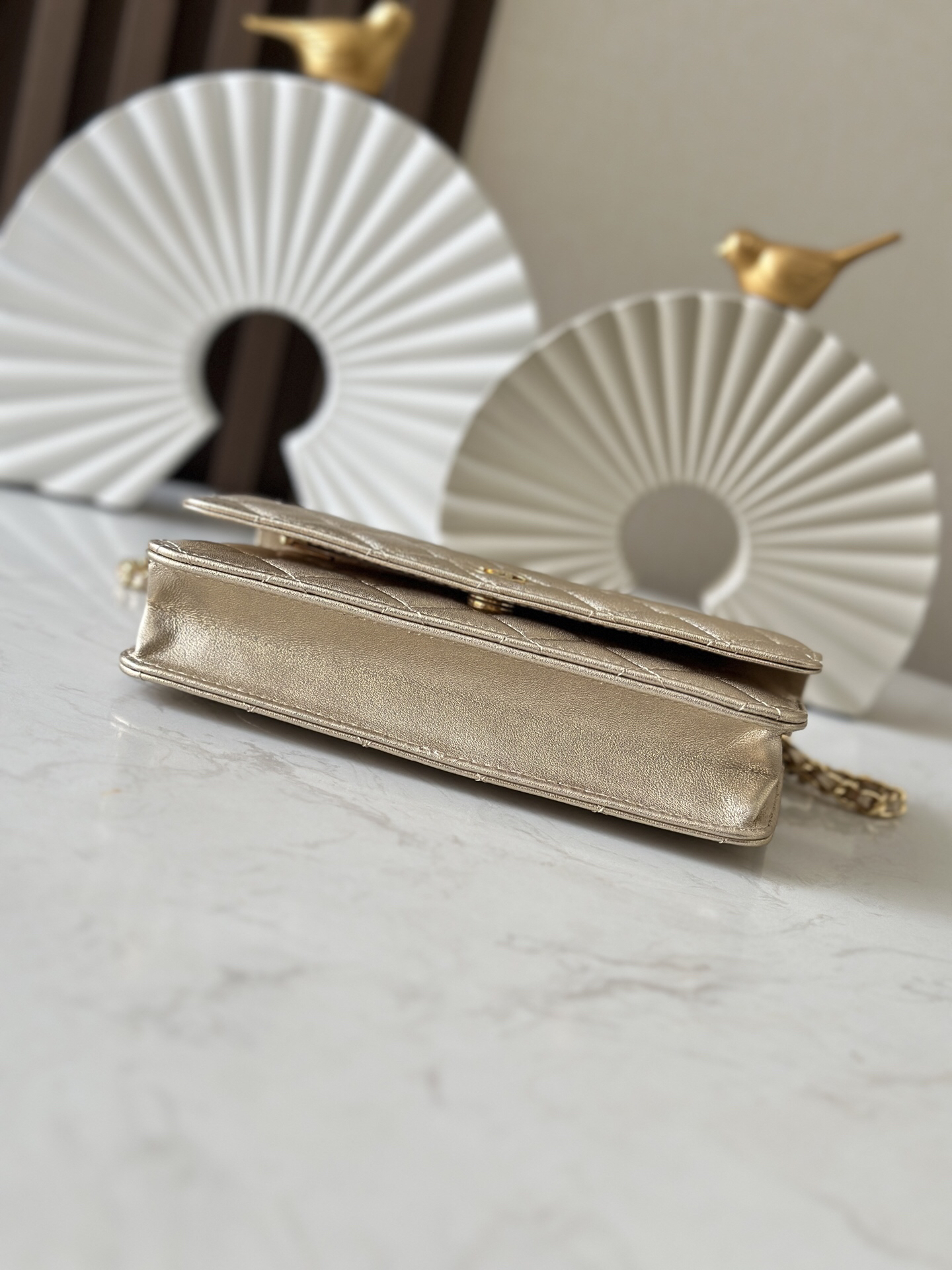 Wallet on Chain in Gold Lambskin - Image 5