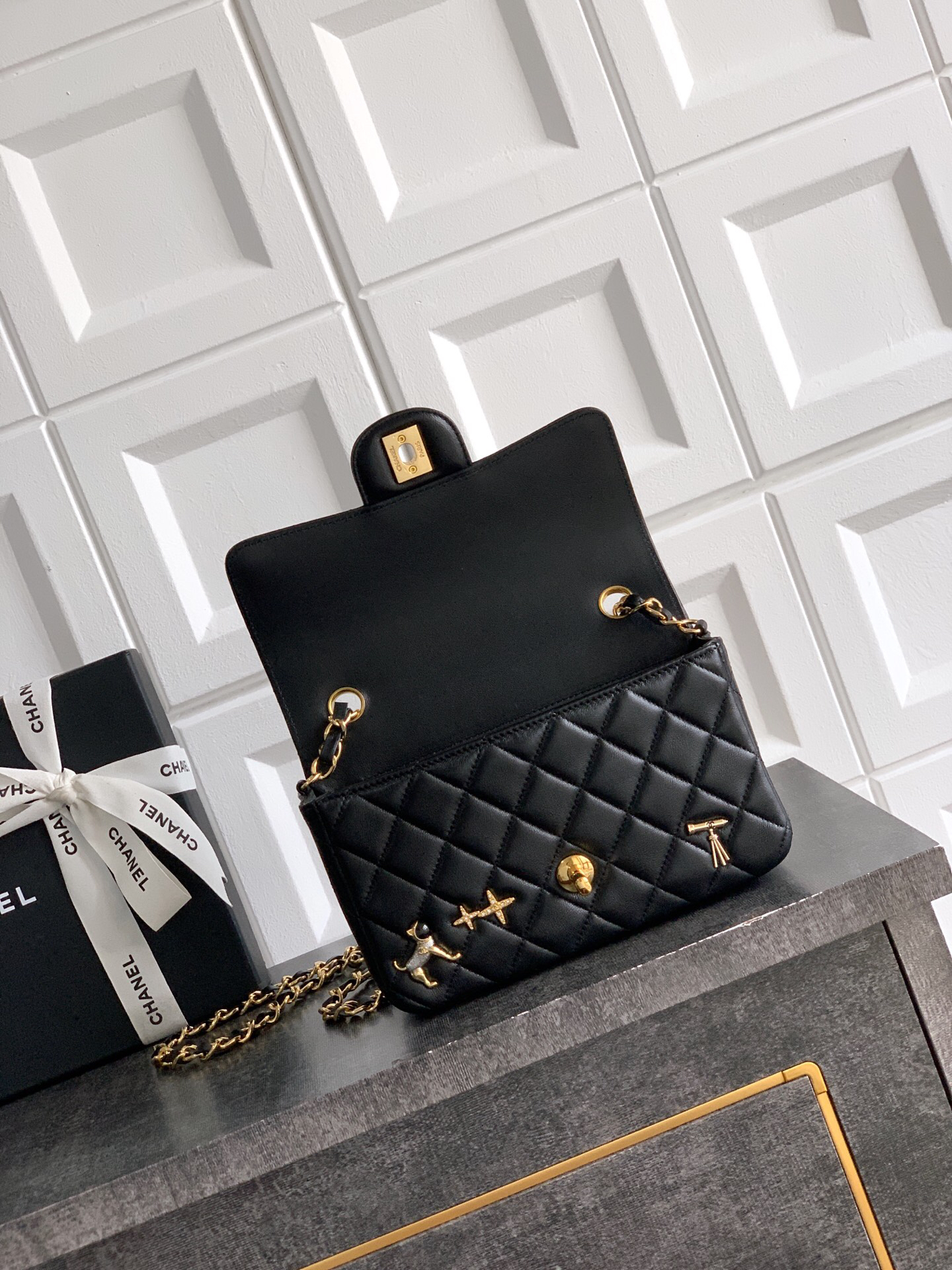 Mini Lambskin Chain Shoulder Bag with Decorative Charms - Image 5