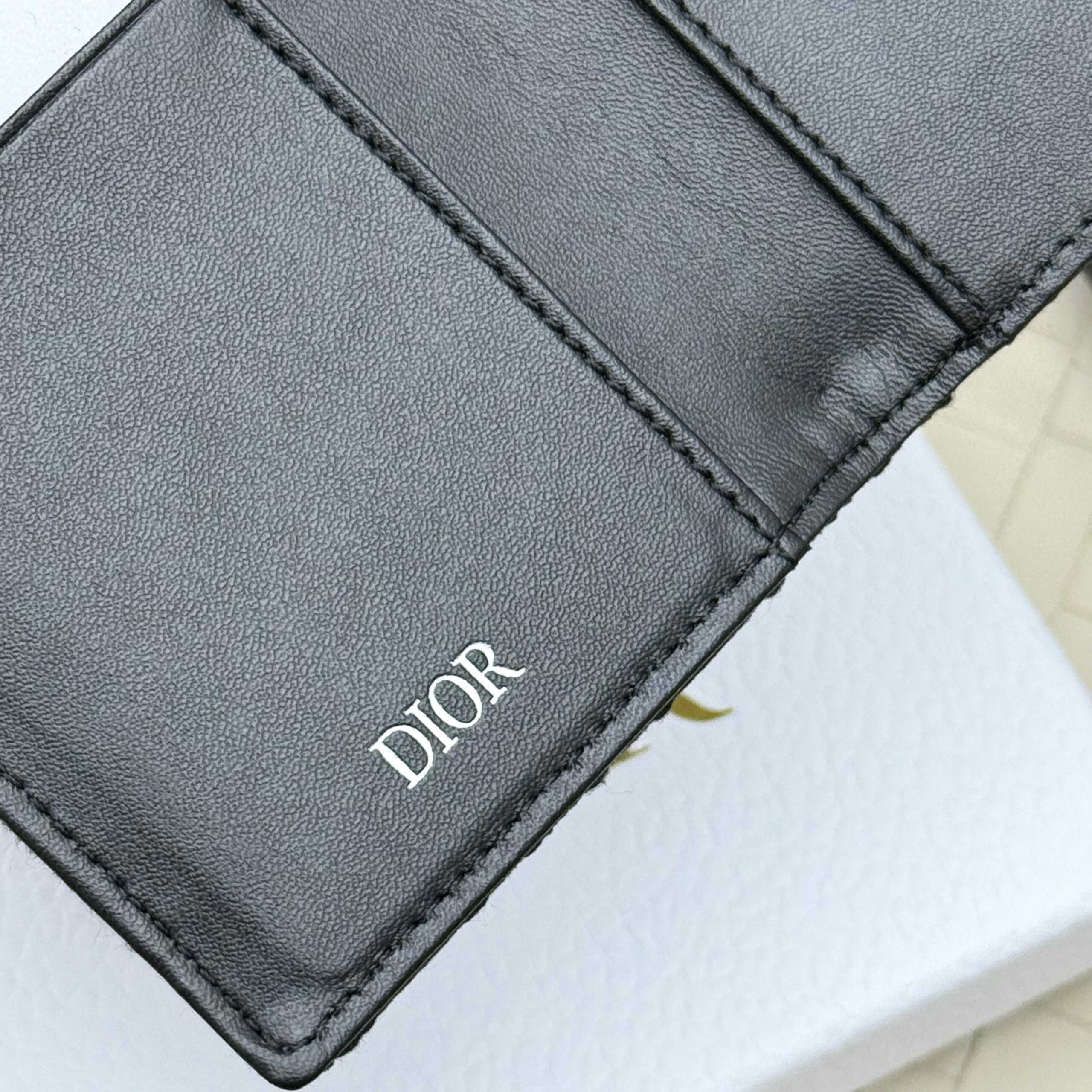 Dior Double-Fold Card Holder in Black Grained Calfskin - Image 5