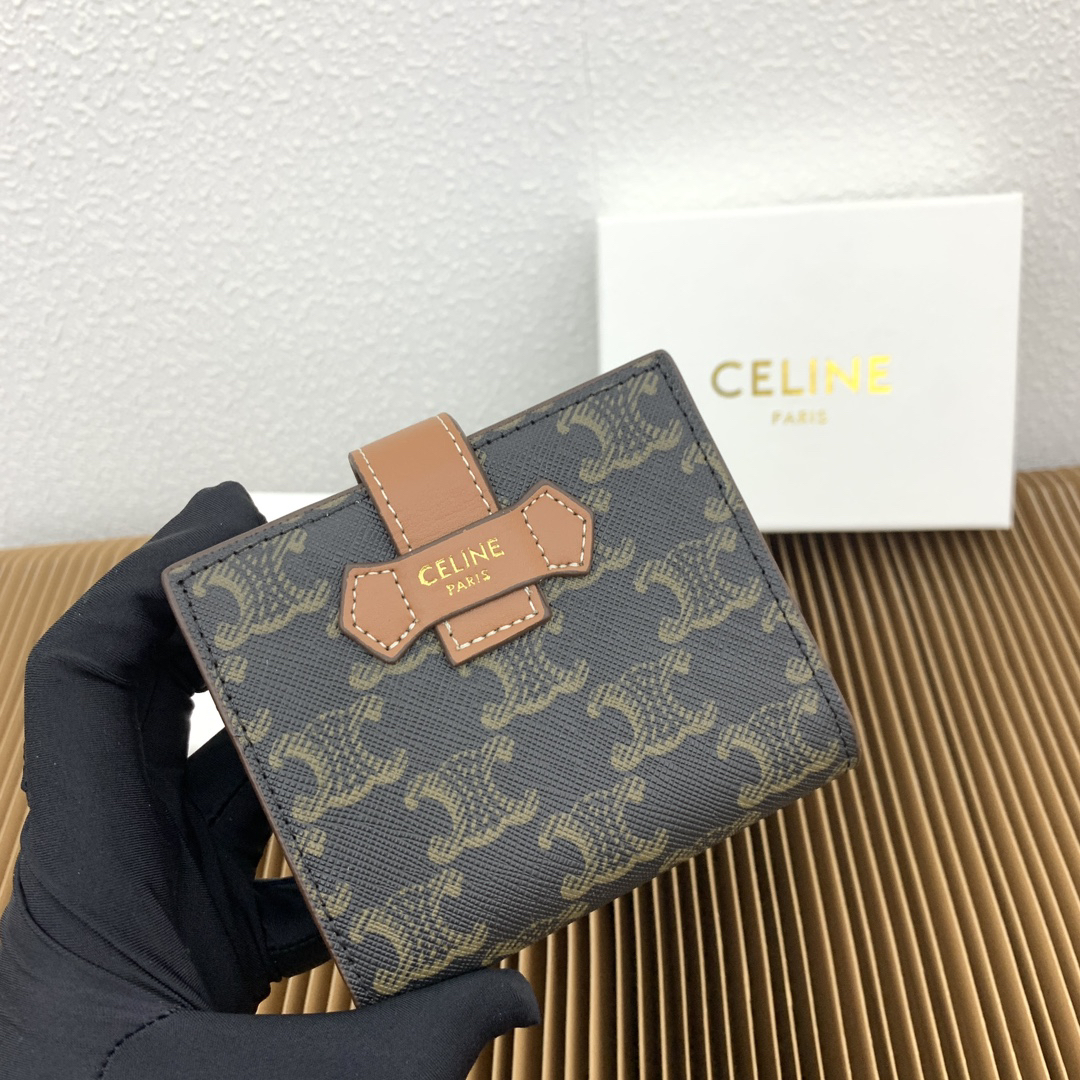 Celine Triomphe Small Logo-Print Leather Wallet - Image 5