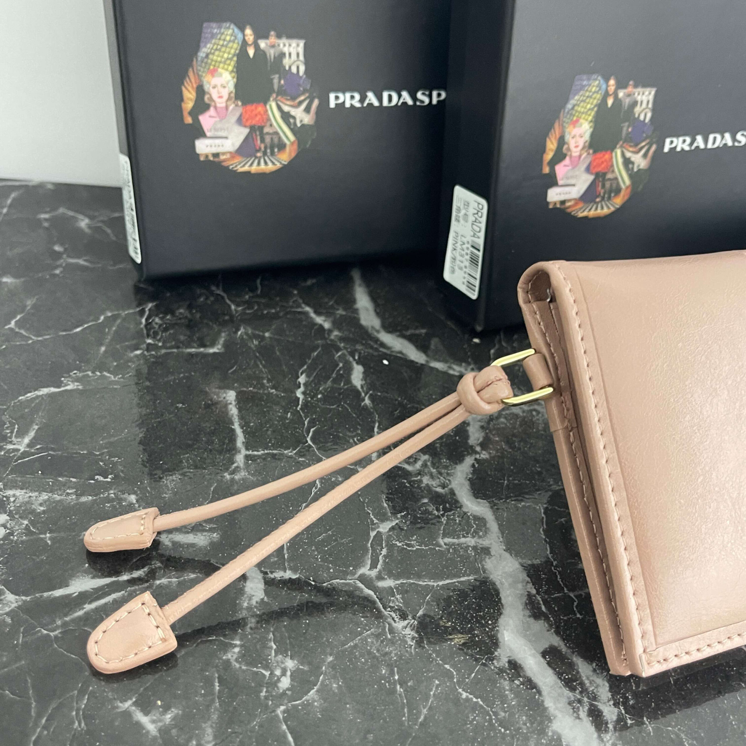 Prada Small Leather Wallet with Enameled Triangular Metal Logo - Image 5