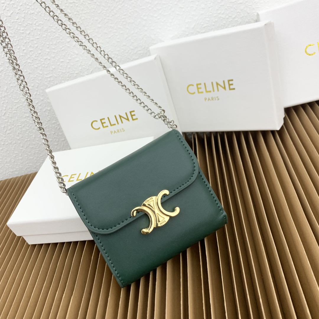 CELINE Small Glossy Lambskin Leather Flap Wallet - Image 5