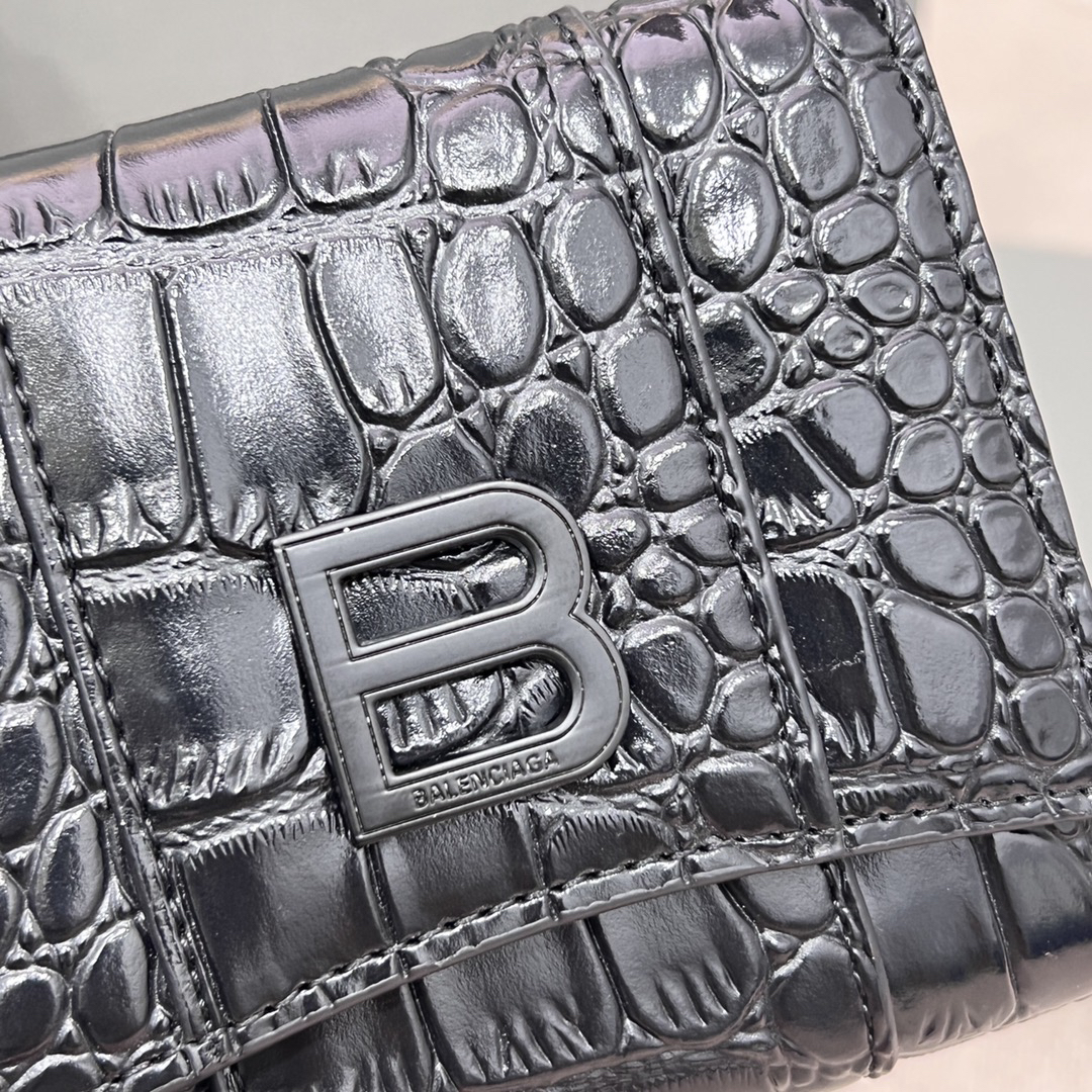 Balenciaga Embossed Leather Mini Wallet, Black - Image 5