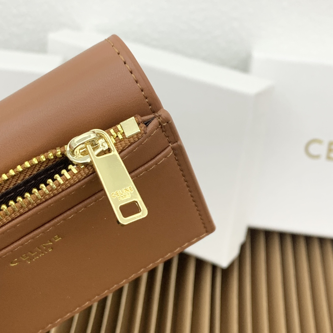 Celine Triomphe Brown Calfskin Compact Wallet - Image 5