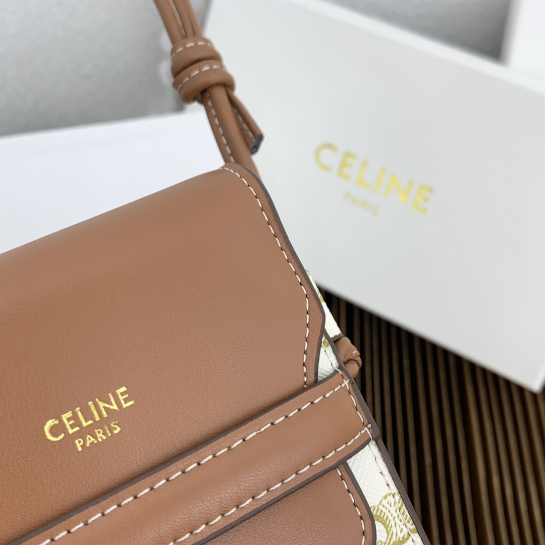 CELINE Logo-Print Lambskin Leather Flap Phone Bag - Image 5