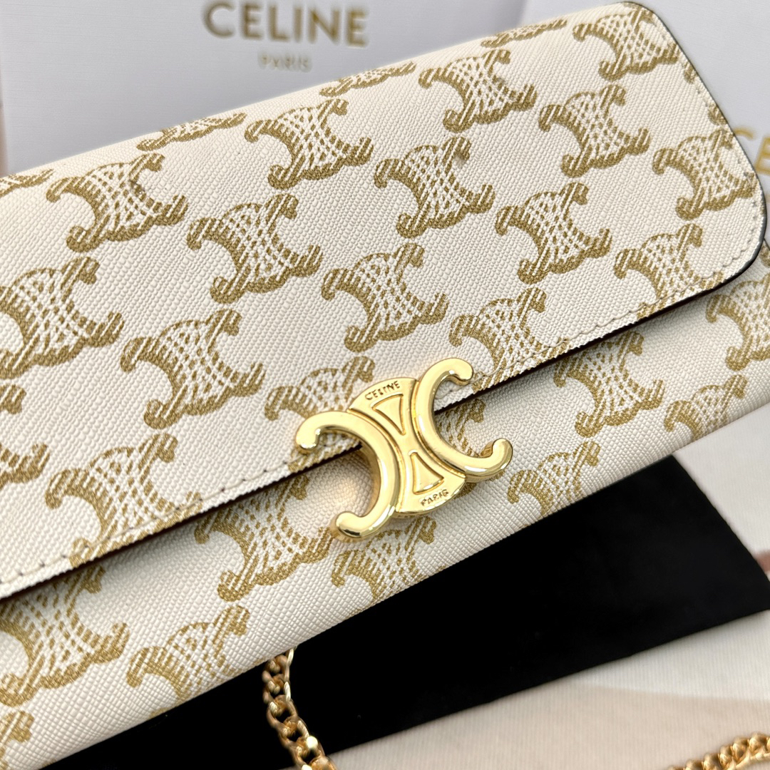 Celine Triomphe Leather Wallet with Zipper Compartment and 12 Card Slots - Image 5
