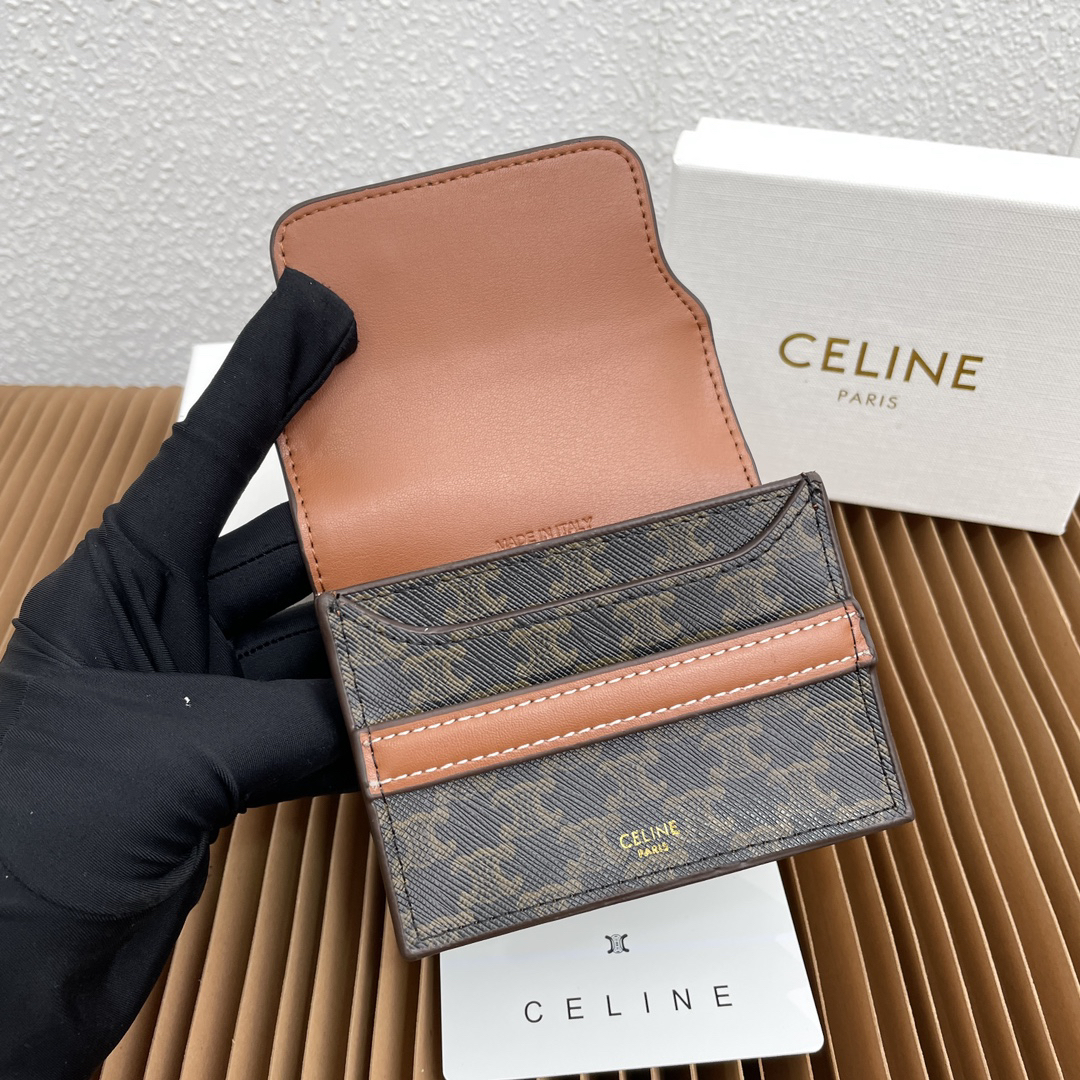 Celine Brown Lambskin Leather Business Card Holder with Logo Print - Image 5
