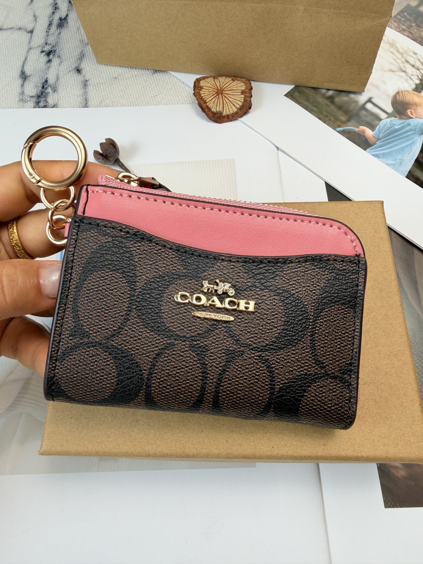 Coach Signature C8275 Coffee and Rose Leather Coin Purse - Image 5