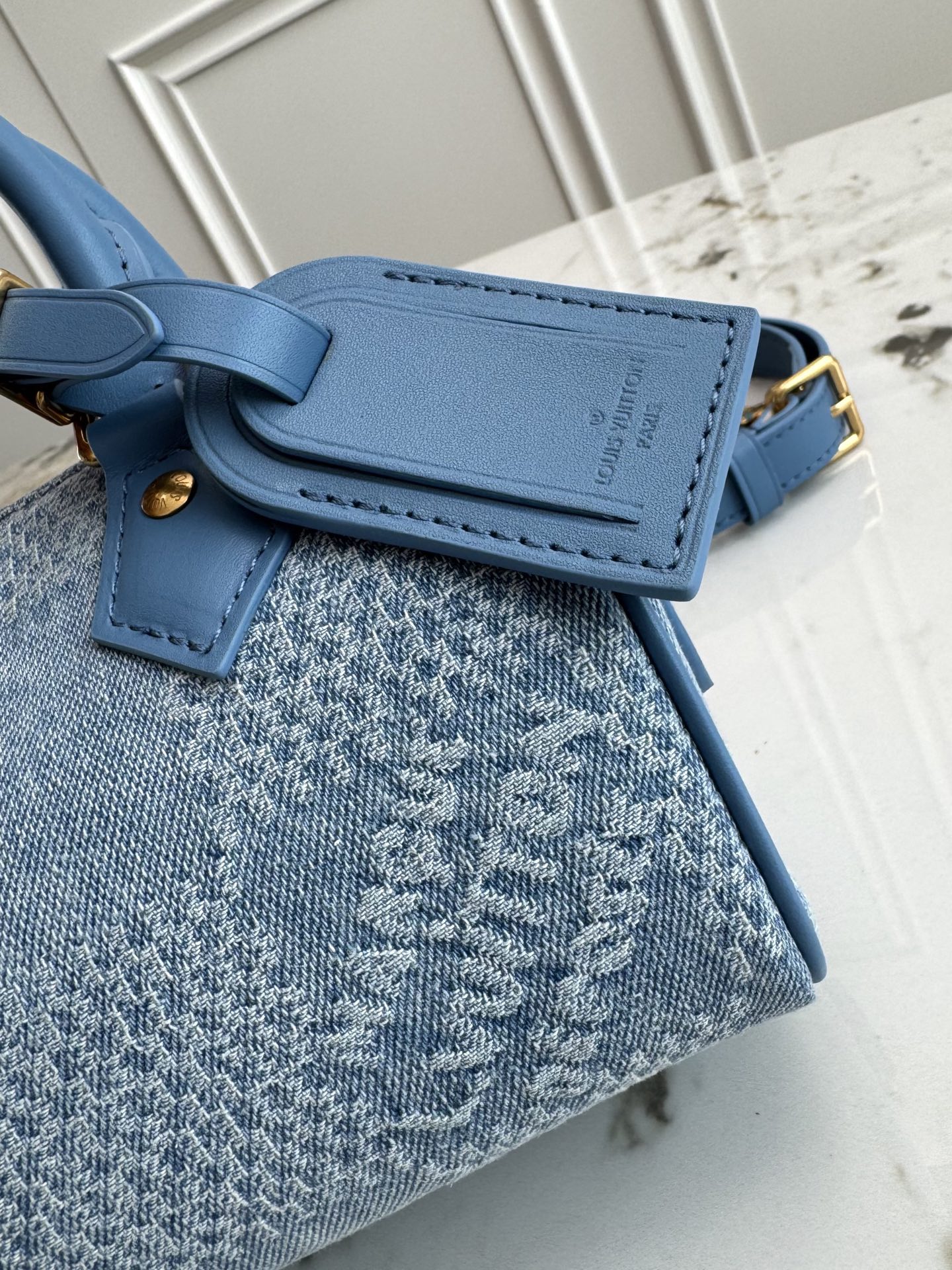 Louis Vuitton Speedy 18 Bandoulière Handbag in Damier Denim 3D Canvas - Image 6