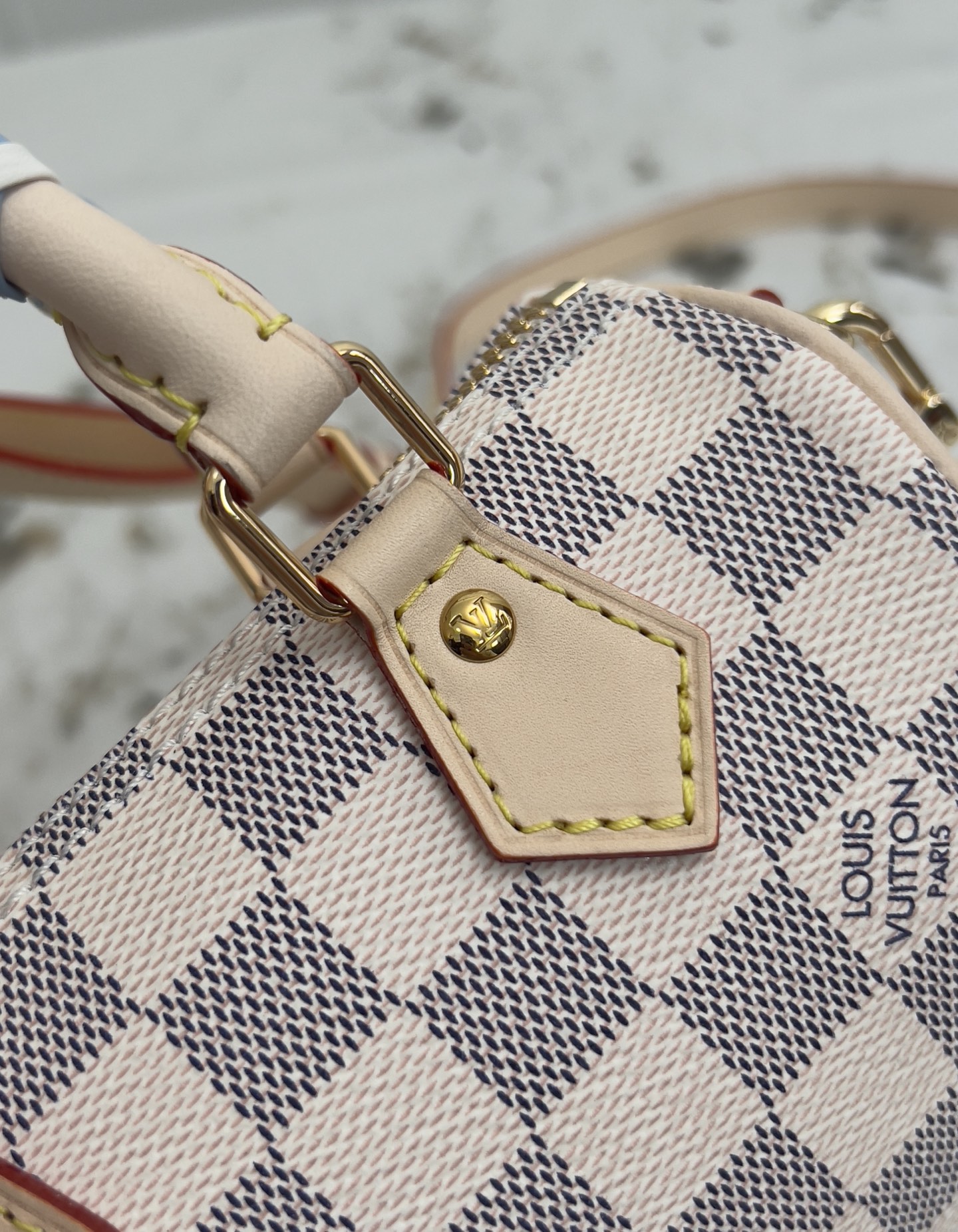 Louis Vuitton Nano Speedy Handbag in Damier Azur Coated Canvas - Image 6