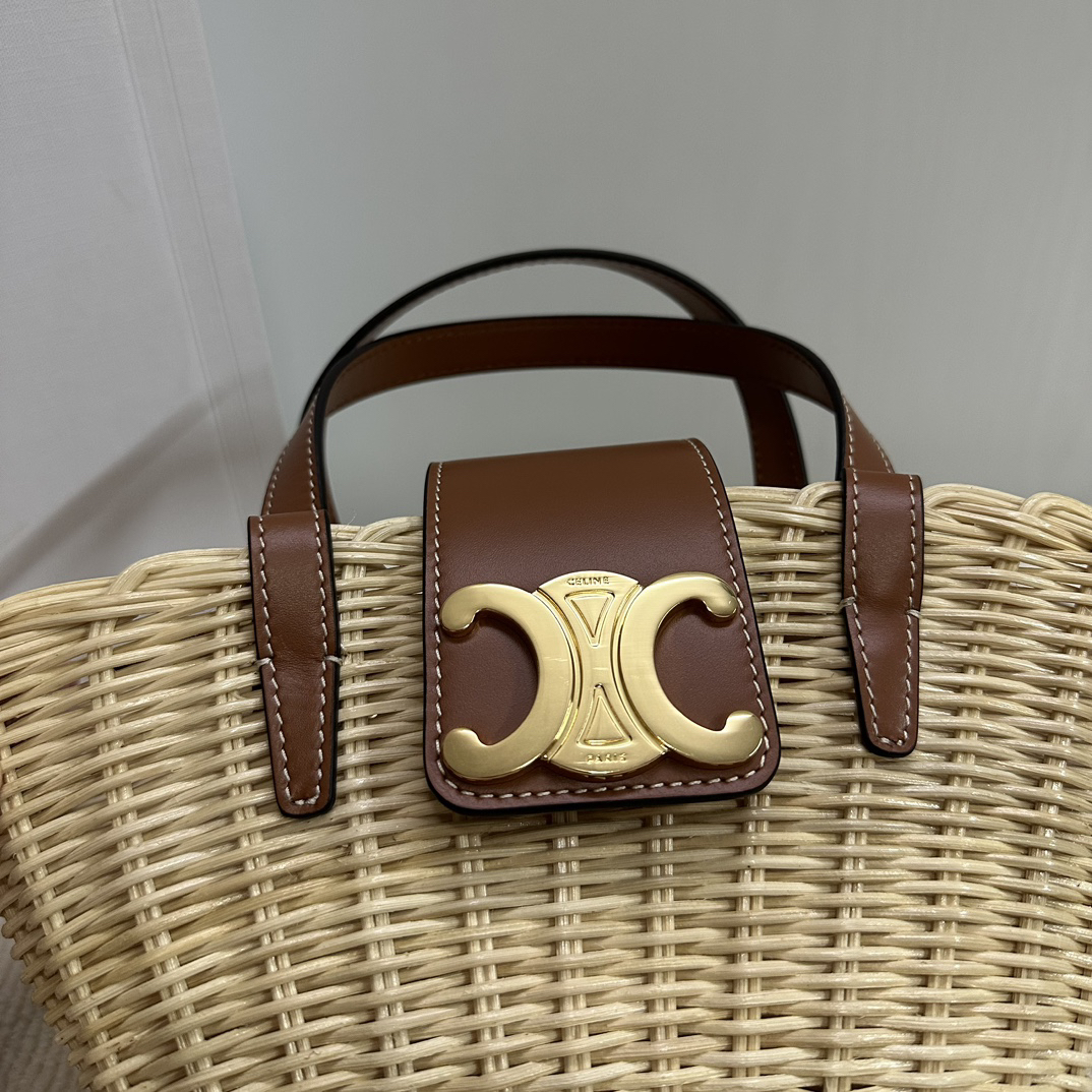 Woven Plant-Fiber Handbag with Natural Cowhide Trim - Image 6