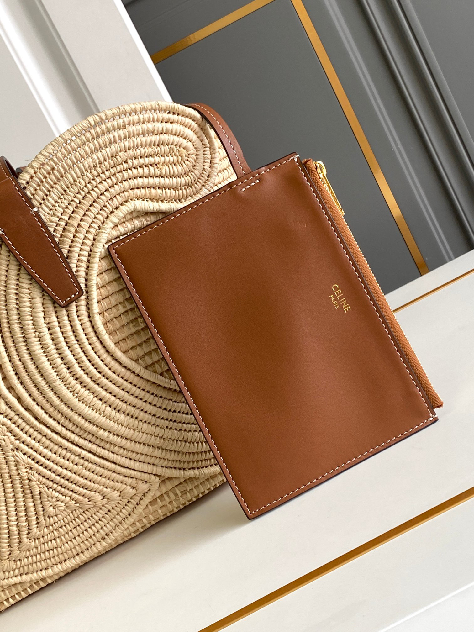 Celine Small Woven Natural-Fiber and Leather Tote Bag - Image 6