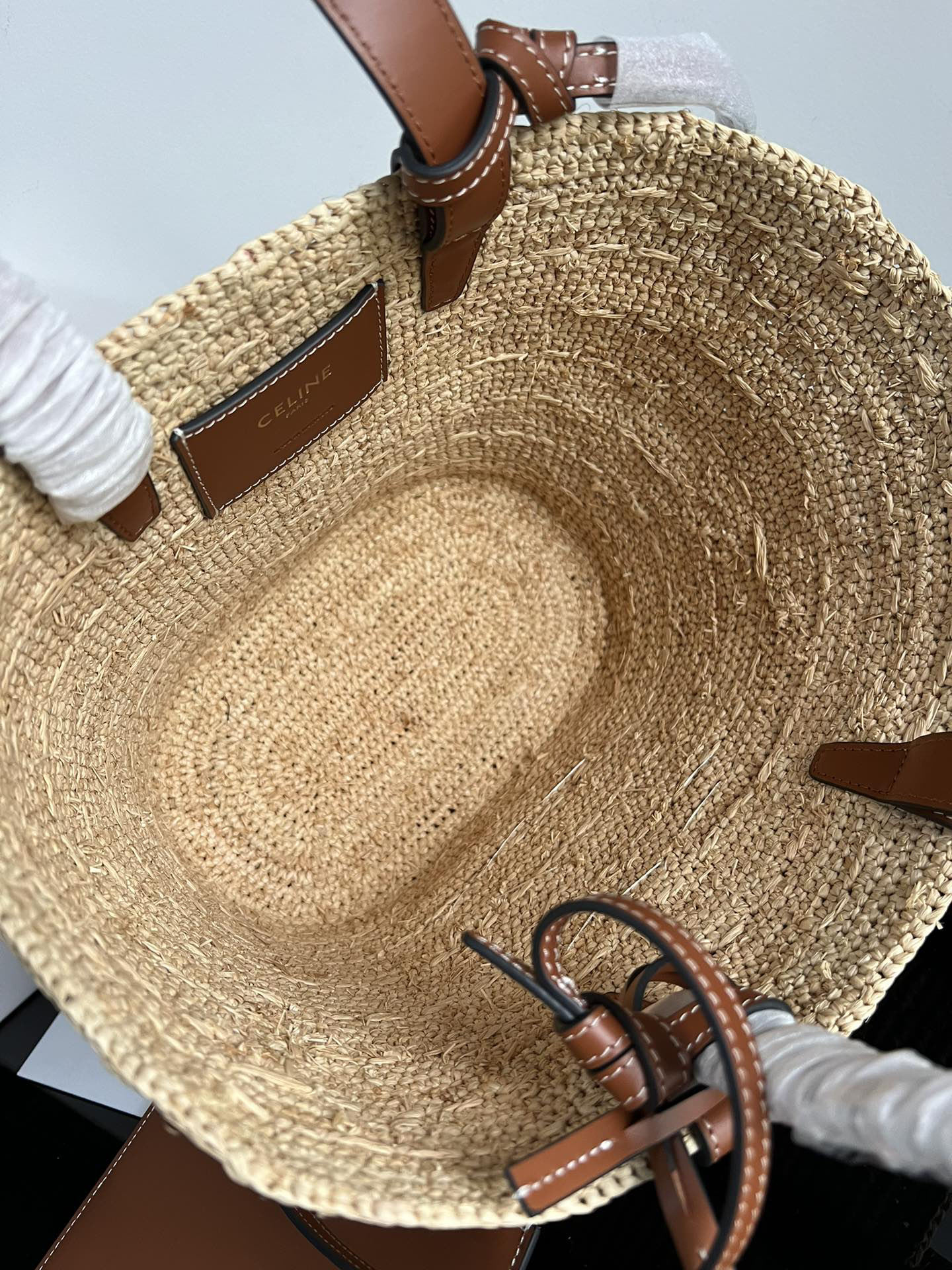 Celine CUIR TRIOME Woven Straw Handbag - Image 6