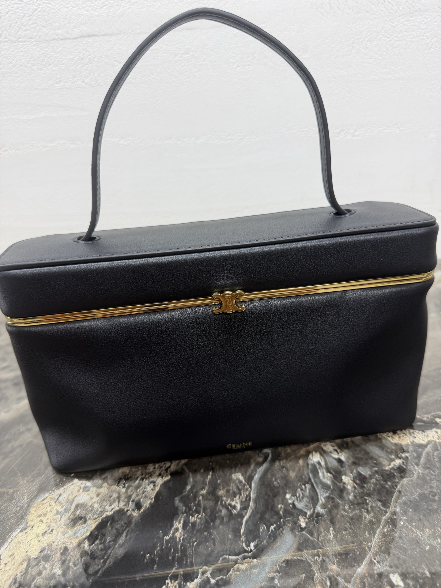 Rectangle Leather Handbag with Gold-Tone Hardware - Image 6