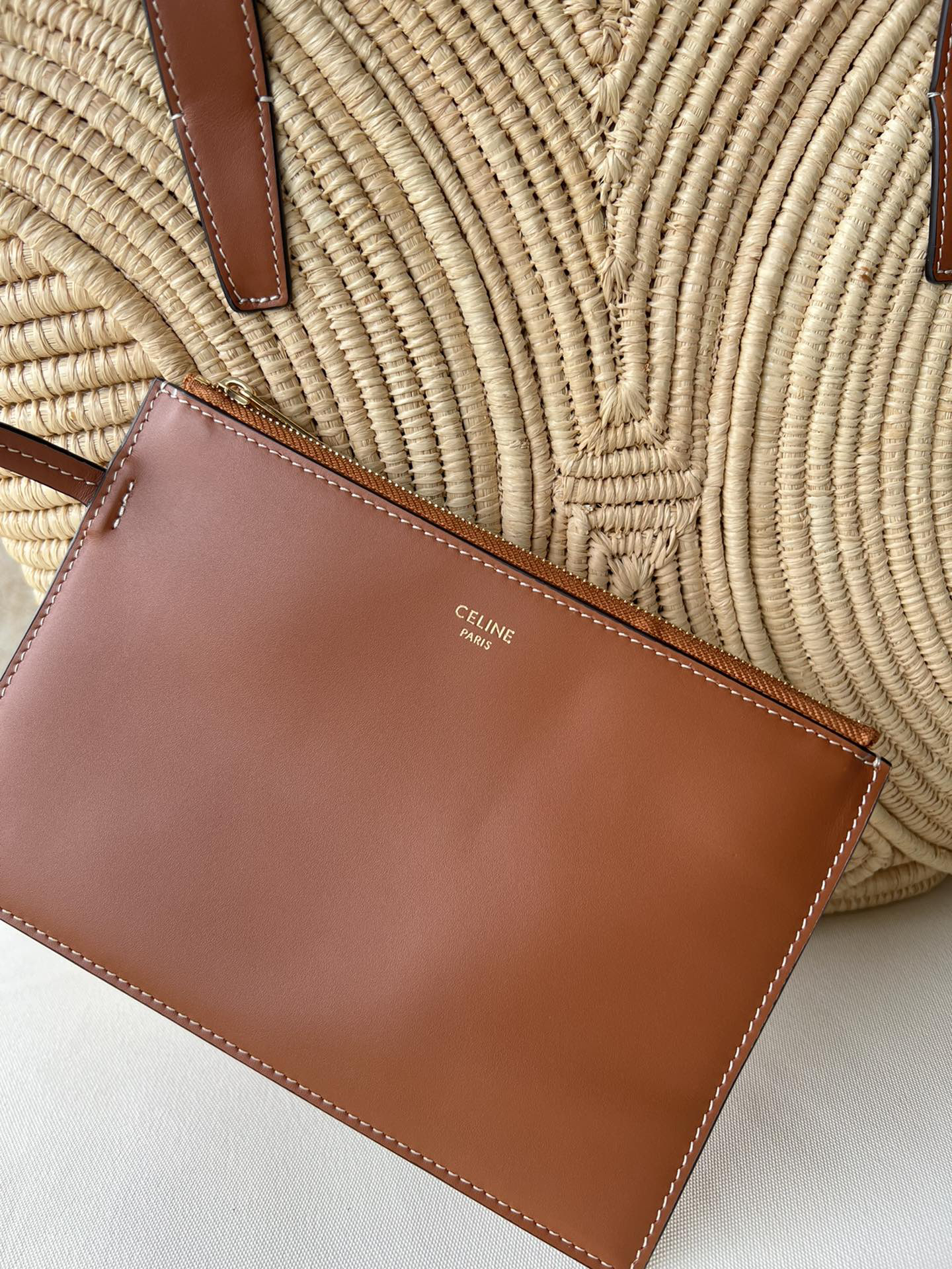 CELINE Medium Woven Natural Fiber and Leather Classic Tote Bag - Image 6