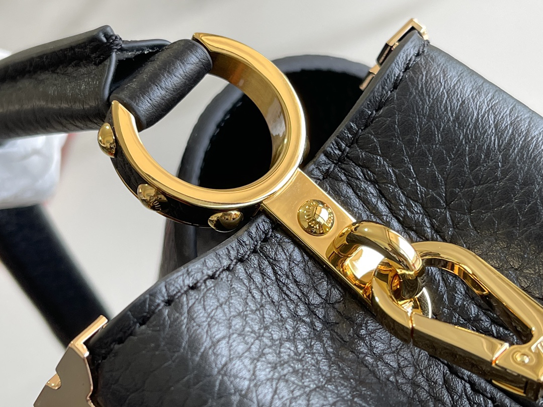 Louis Vuitton Capucines Mini Handbag in Black Leather with Gold-Tone Hardware - Image 6